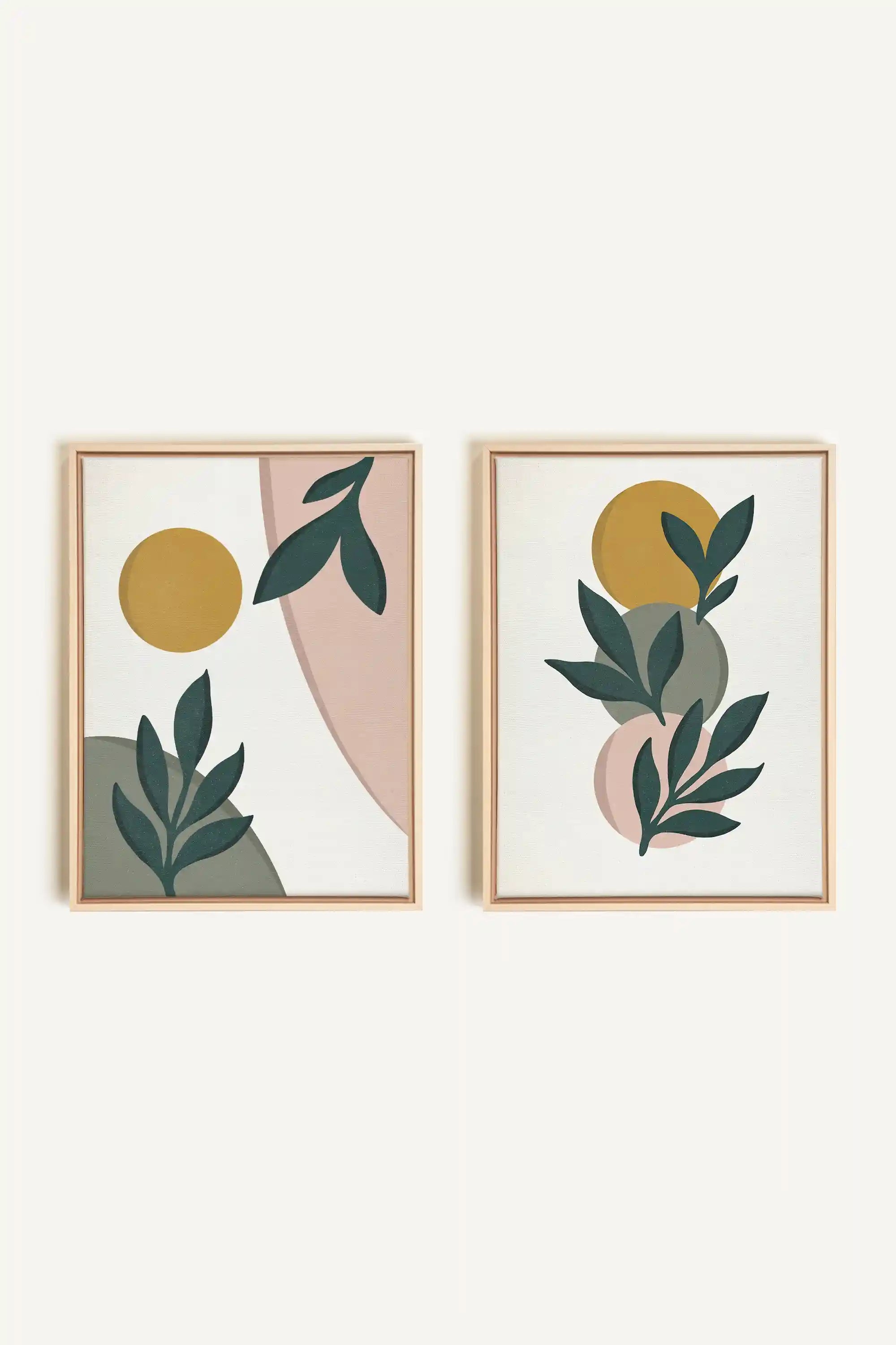 RADIANT FLORA DUO, 2 Artworks on stretched canvas, framed Natural Light