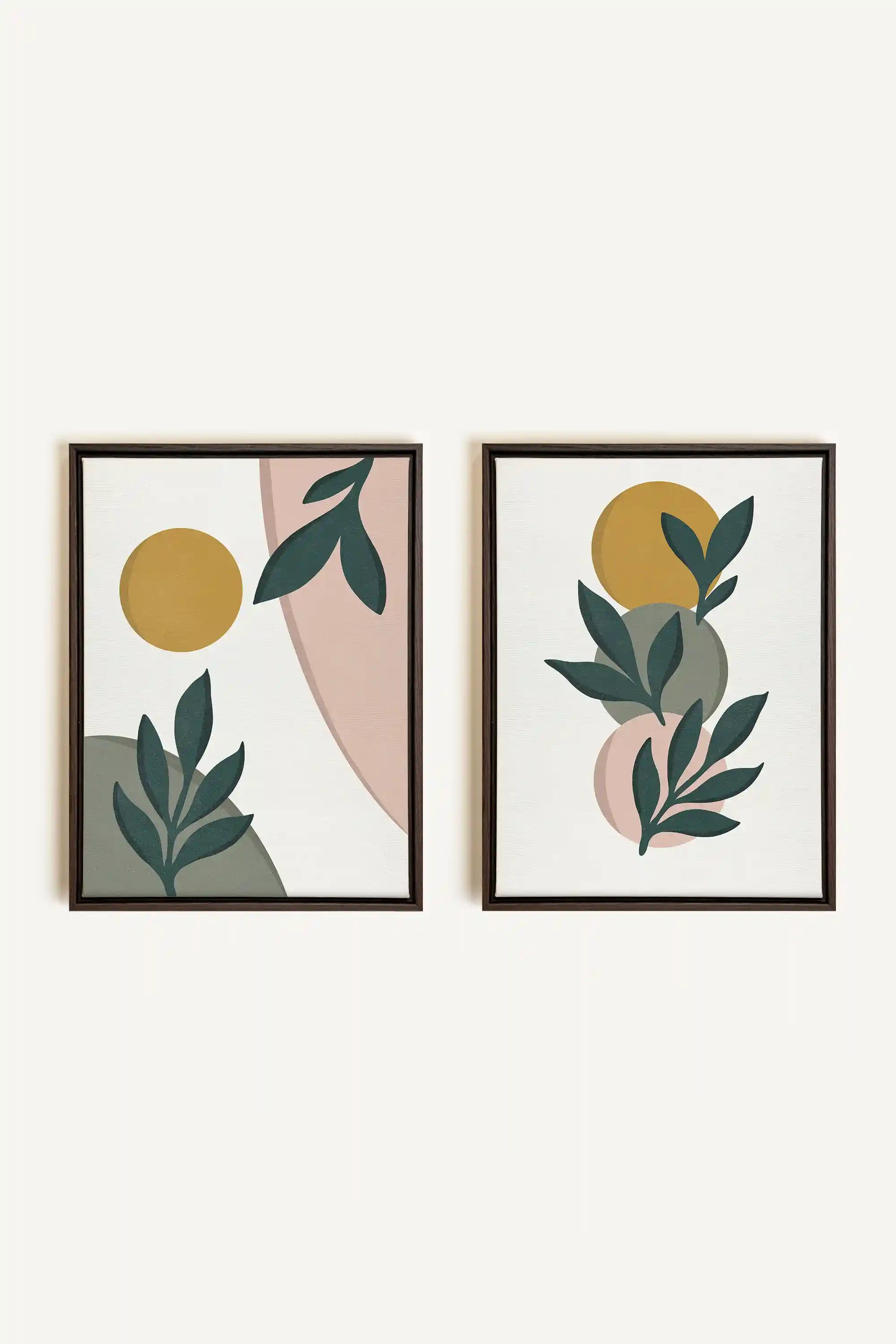 RADIANT FLORA DUO, 2 Works on stretched canvas, framed in Walnut Brown