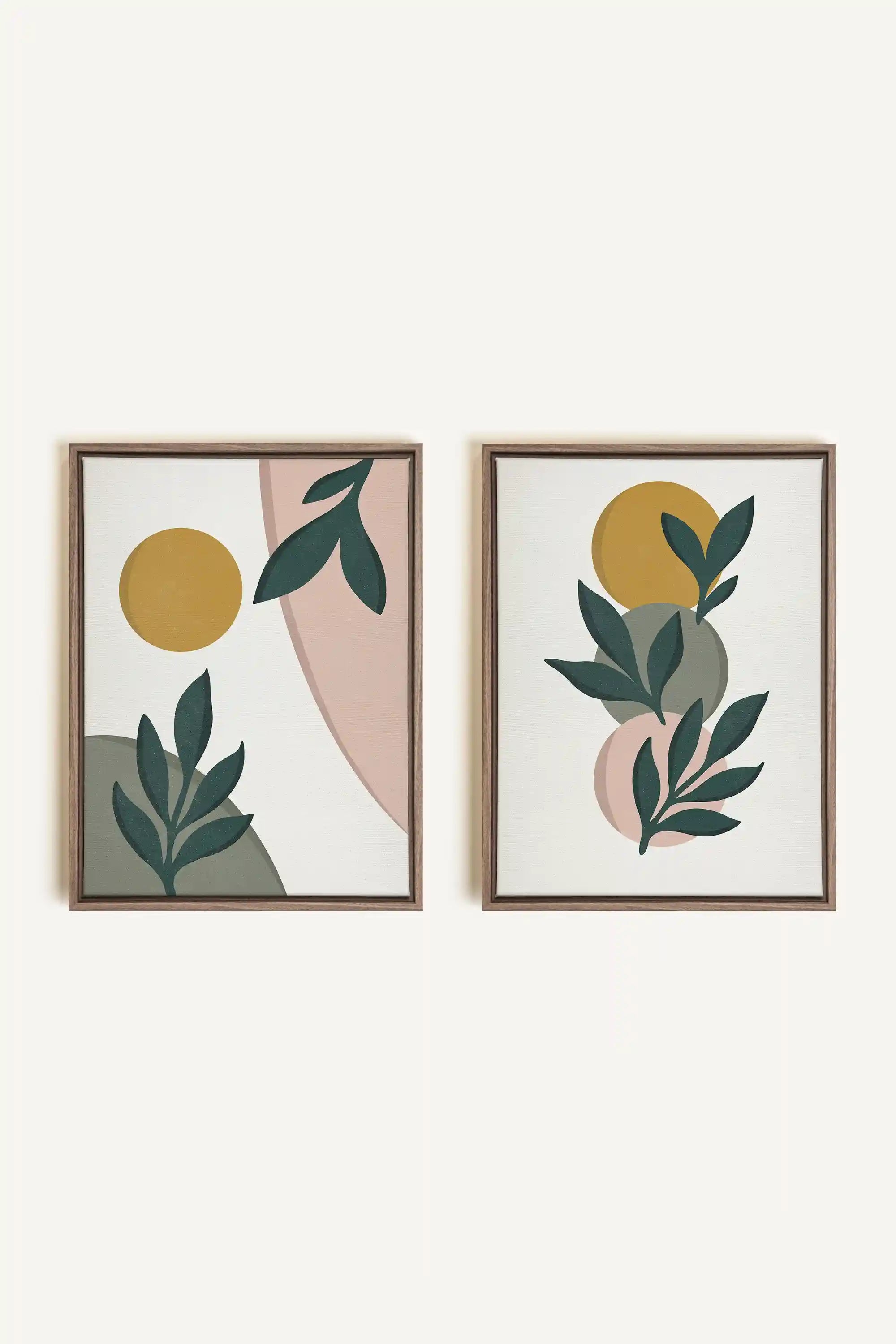 RADIANT FLORA DUO, 2 Works on stretched canvas, framed Oak Brown