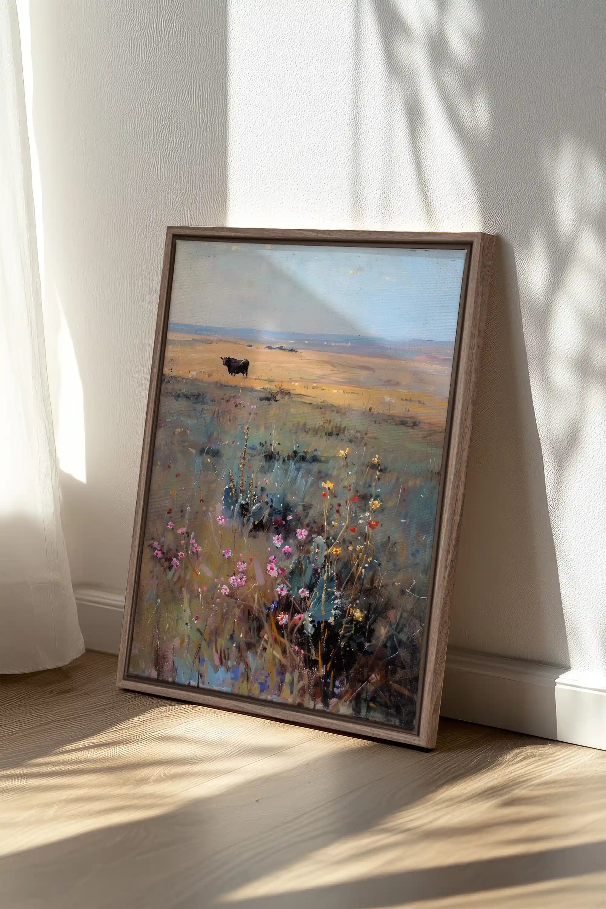 RAINBOW FIELD, Oeuvre sur toile étirée, encadré Brun Chêne