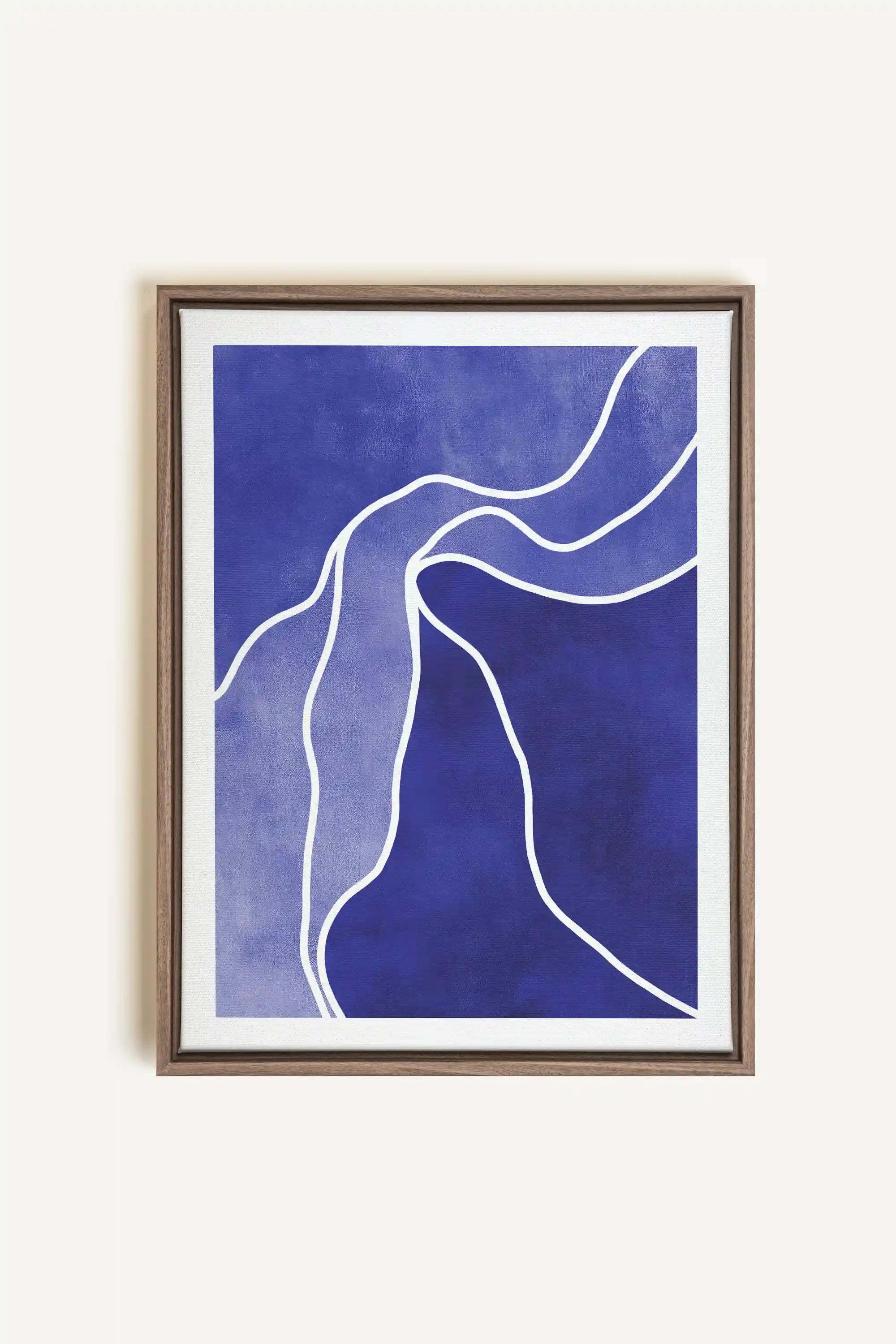 REFLET INDIGO, Artwork on stretched canvas, framed in Brown Oak