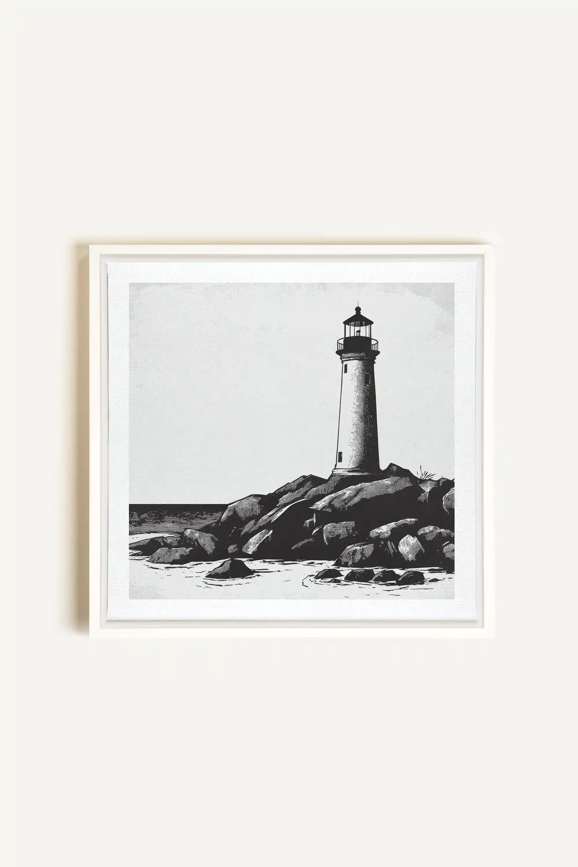 ROCKY SHORE LIGHT, Oeuvre sur toile étirée, encadré Blanc