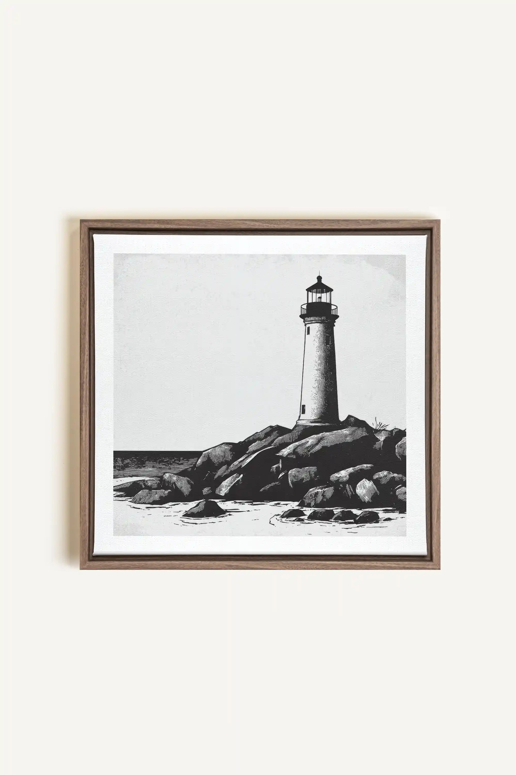 ROCKY SHORE LIGHT, Oeuvre sur toile étirée, encadré Brun Chêne