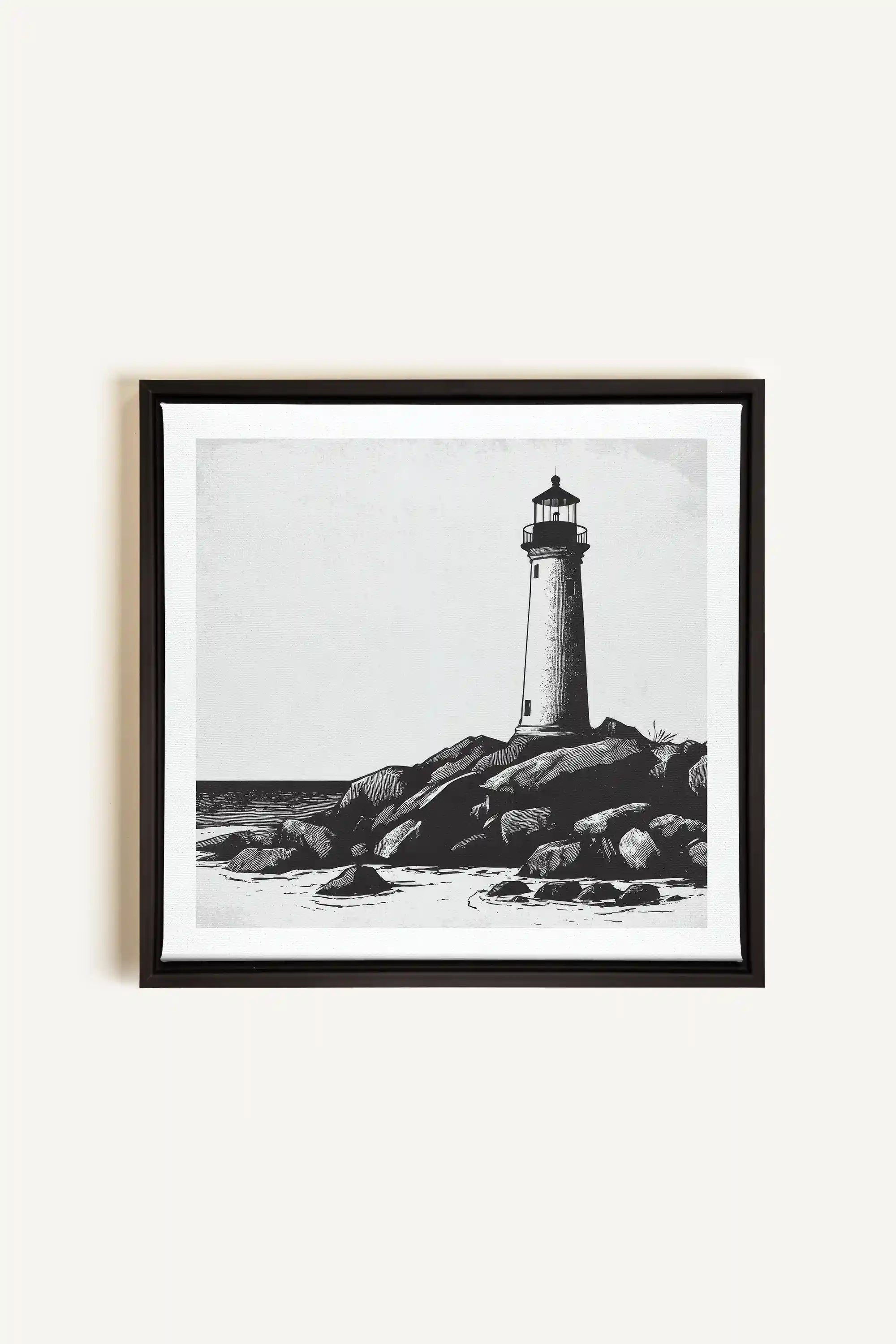 ROCKY SHORE LIGHT, Oeuvre sur toile étirée, encadré Noir