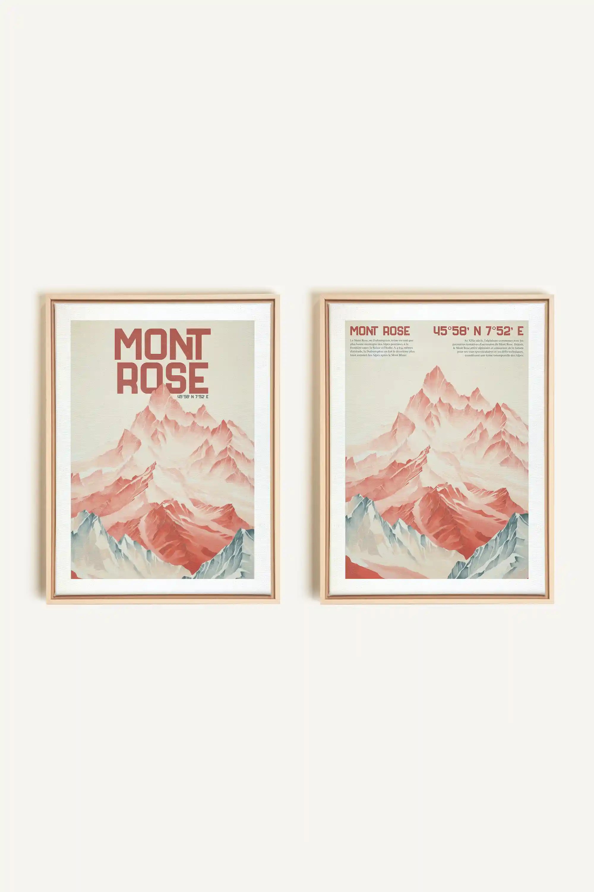 DUO ROSE SUMMIT, 2 Oeuvres sur toile étirée, encadré Naturel Clair