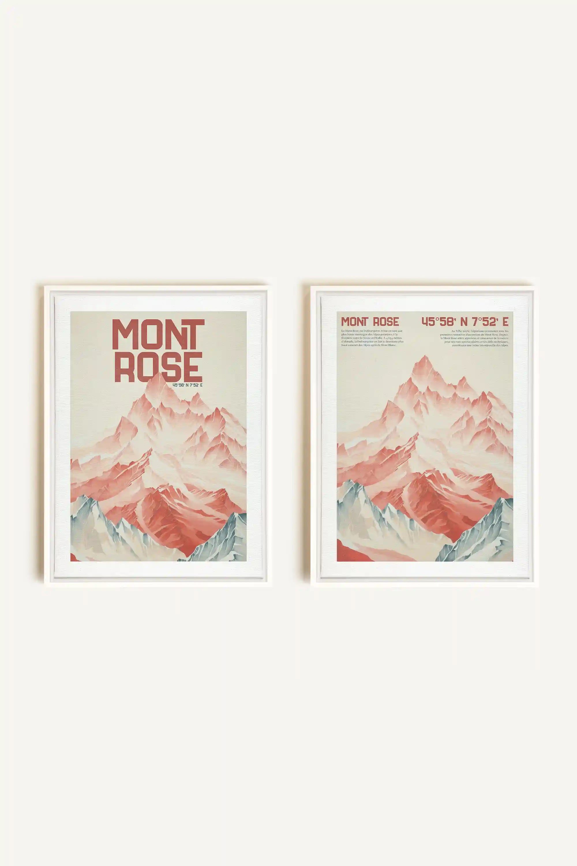 DUO ROSE SUMMIT, 2 Oeuvres sur toile étirée, encadré Blanc