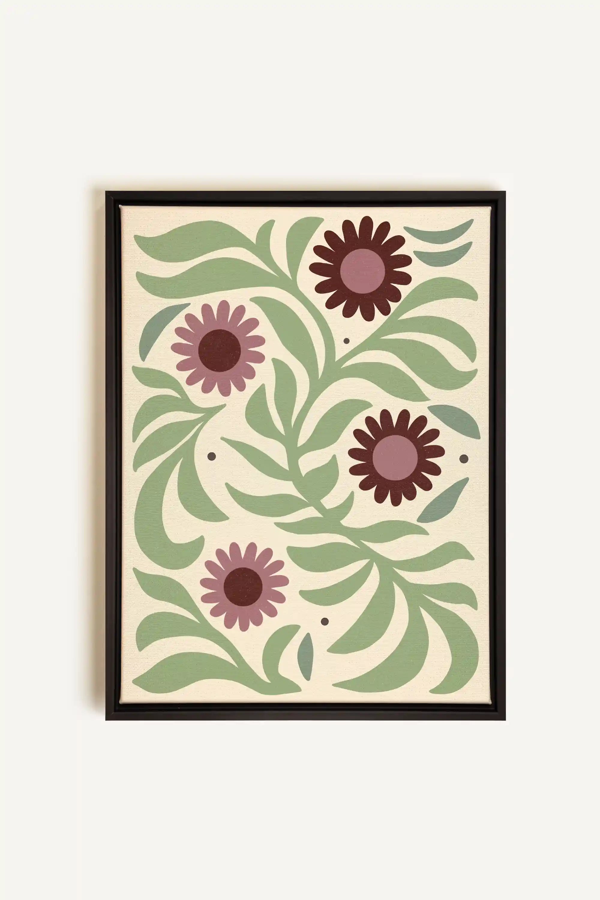 ROSY SPRIGS, Artwork on stretched canvas, framed in black