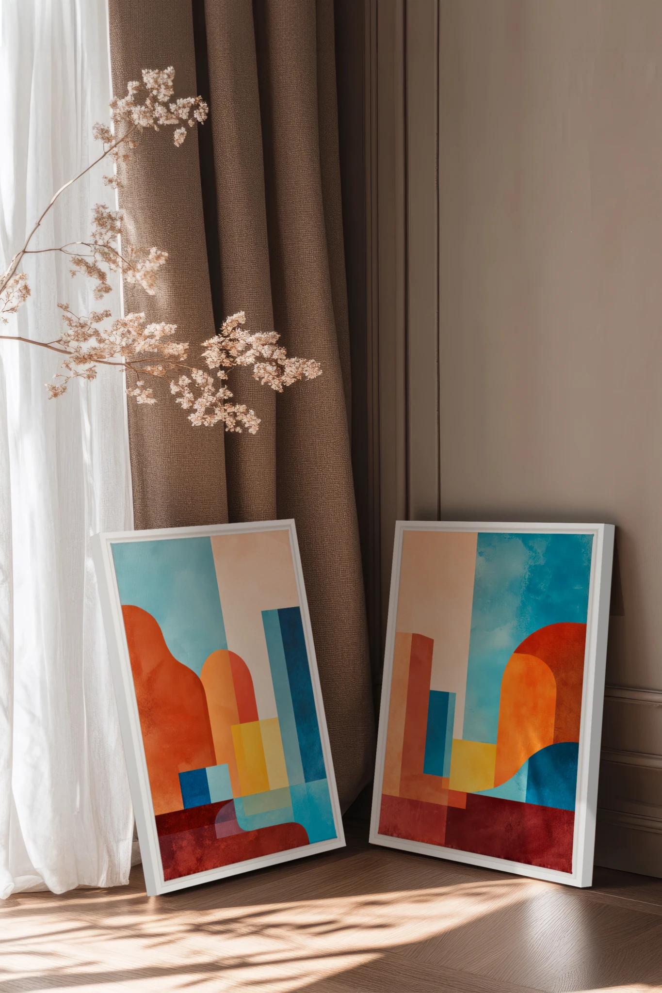 RETRO ARCH DUO, 2 Oeuvres sur toile étirée, encadré Blanc