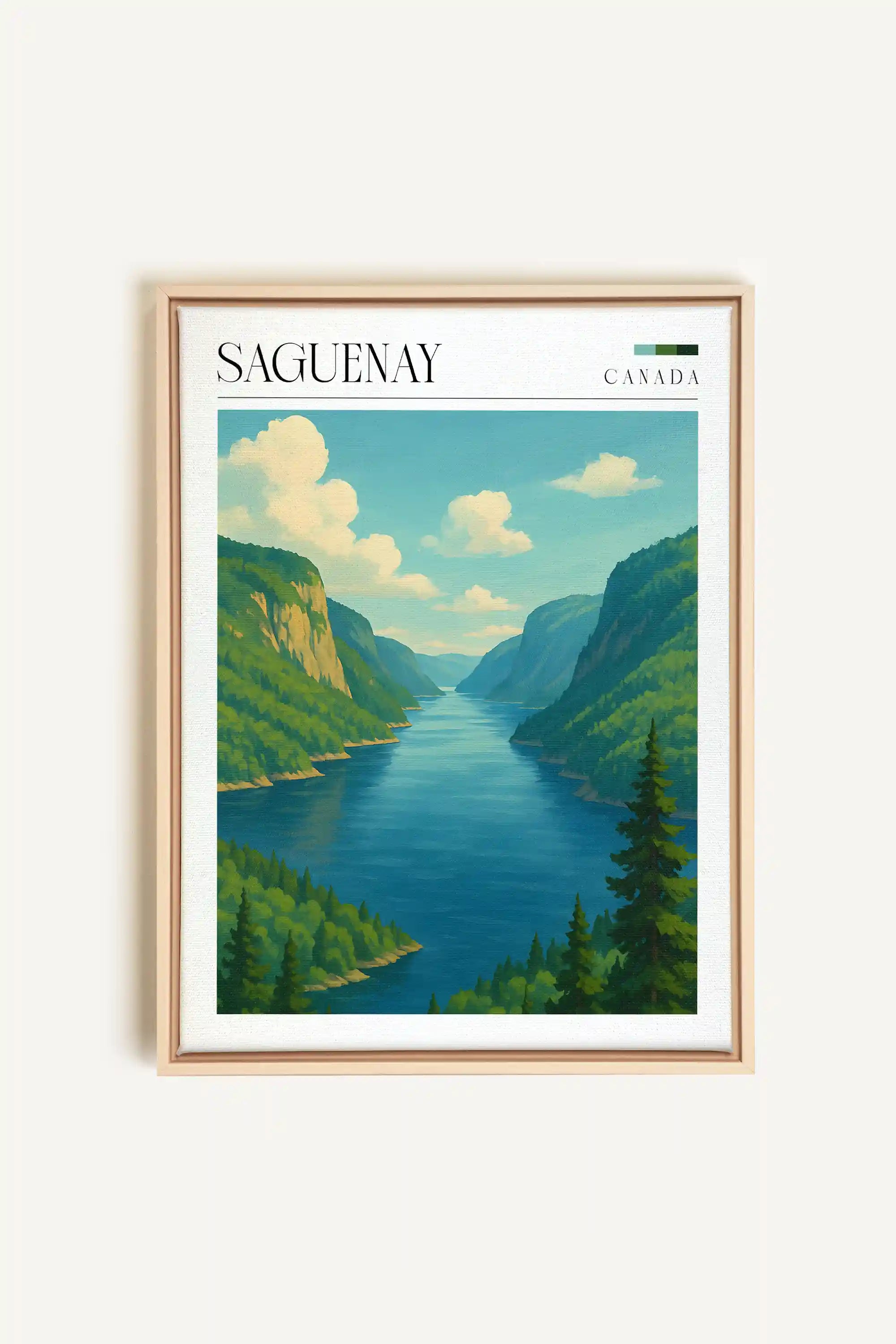 SAGUENAY, Oeuvre sur toile étirée, encadré Naturel Clair