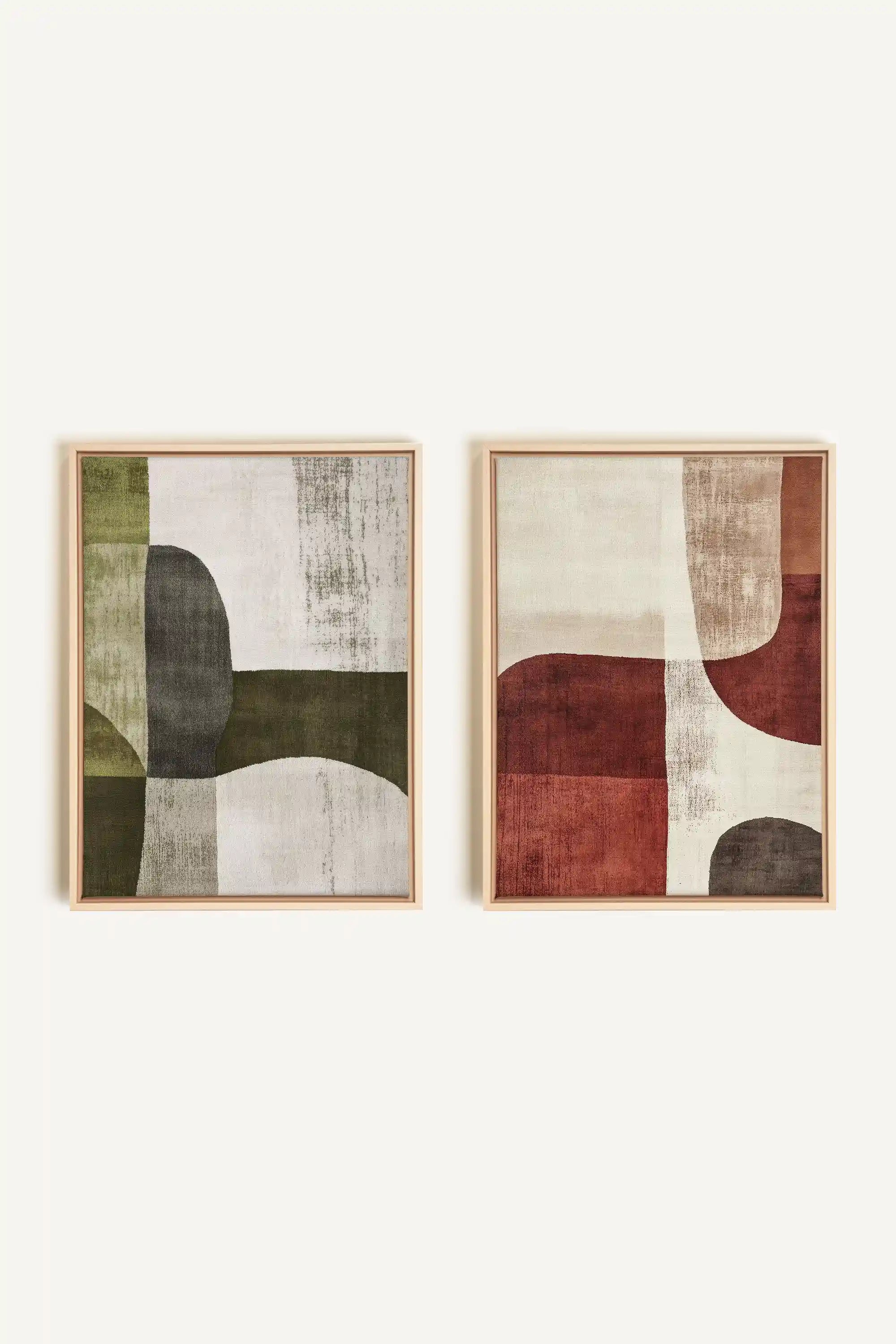 DUO CALME CONTRASTÉ, 2 Oeuvres sur toile étirée, encadré Naturel Clair