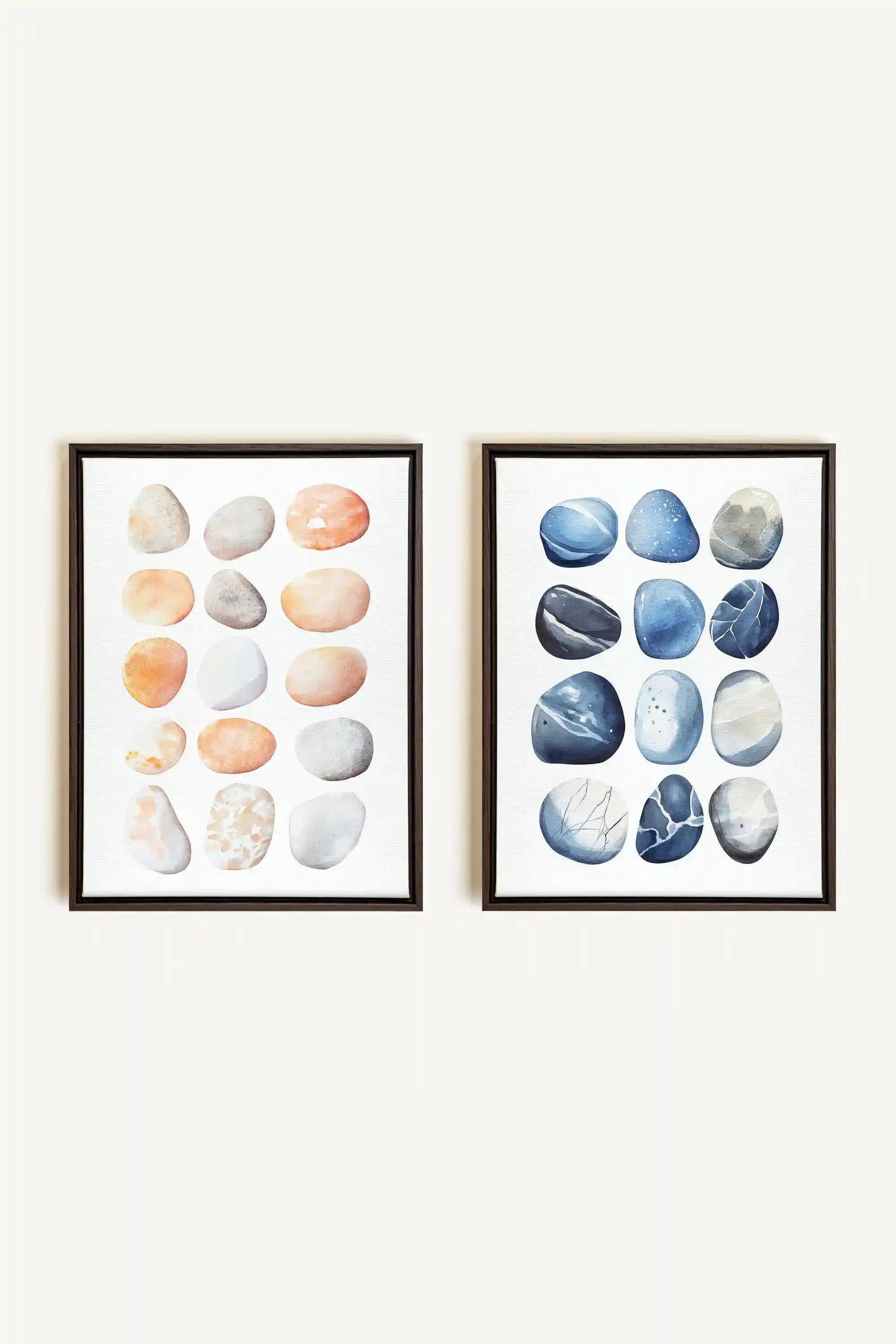 SHORELINE GEMS DUO, 2 Works on stretched canvas, framed in Walnut Brown