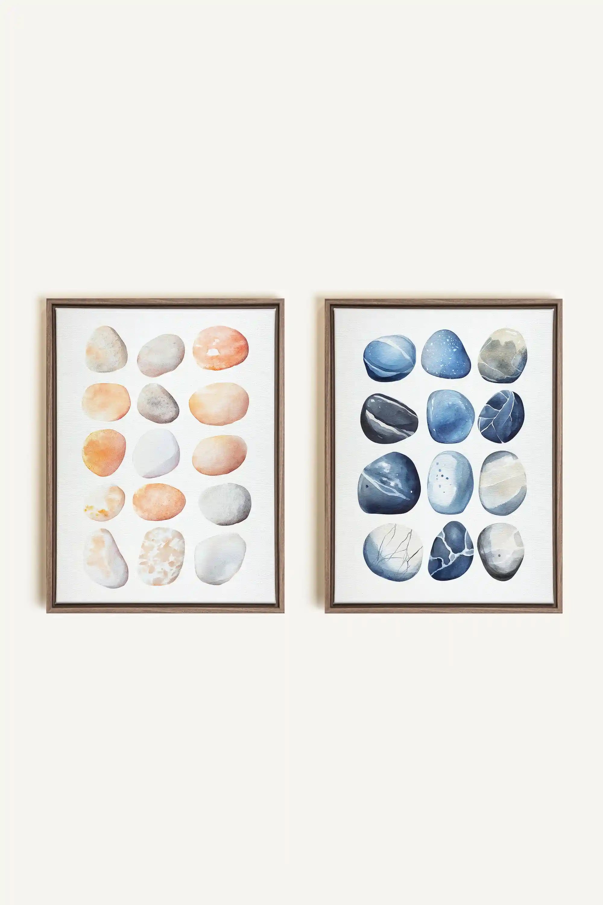 SHORELINE GEMS DUO, 2 Works on stretched canvas, framed Oak Brown