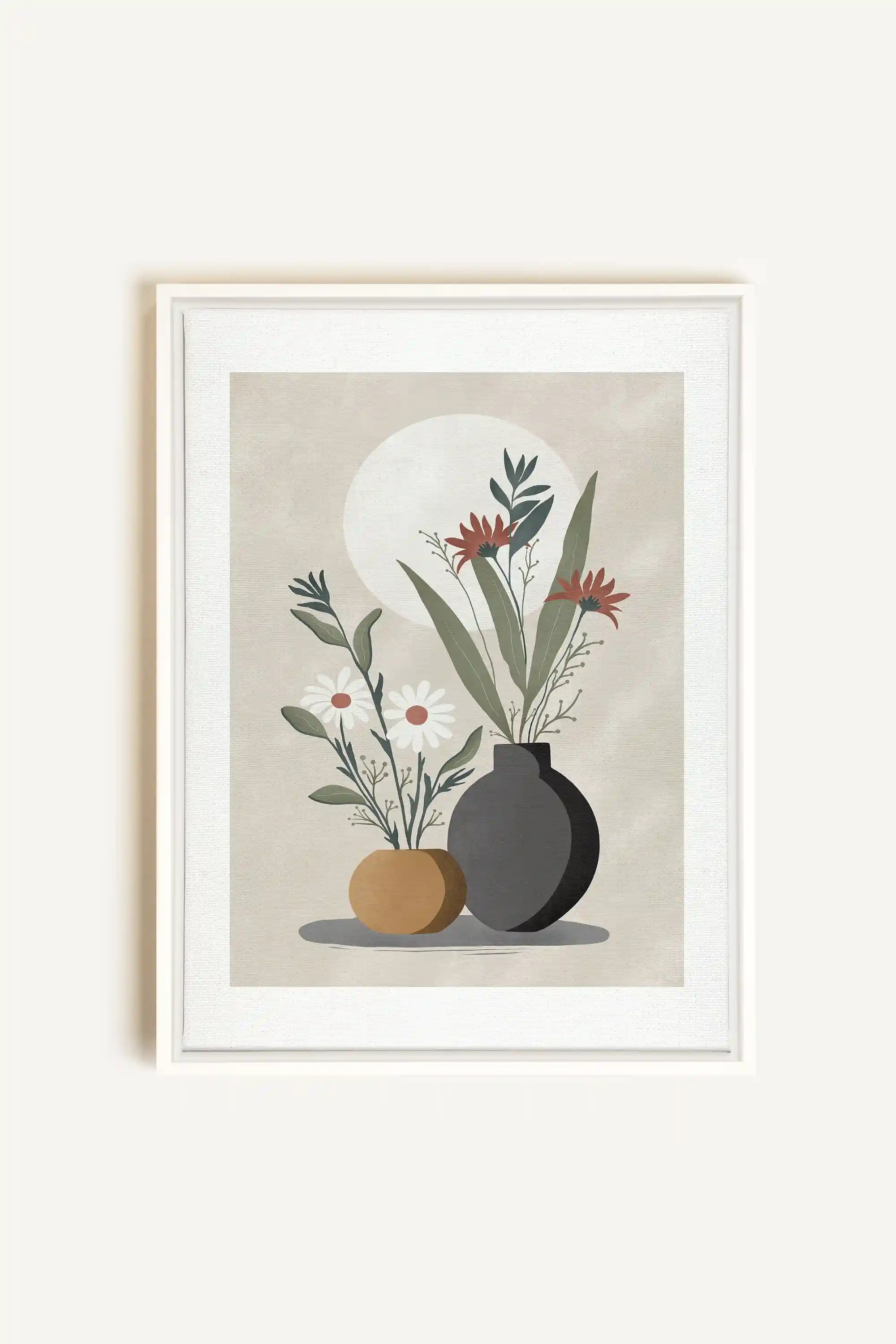 SUNLIT BLOOMS, Artwork on stretched canvas, framed in white