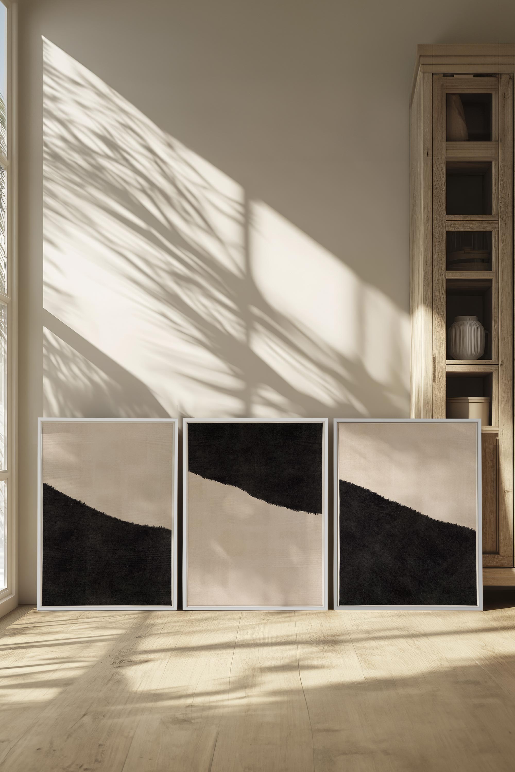 OLEKA CANVAS - LUXE TRIO, 3 Oeuvres sur toile étirée, encadré Blanc