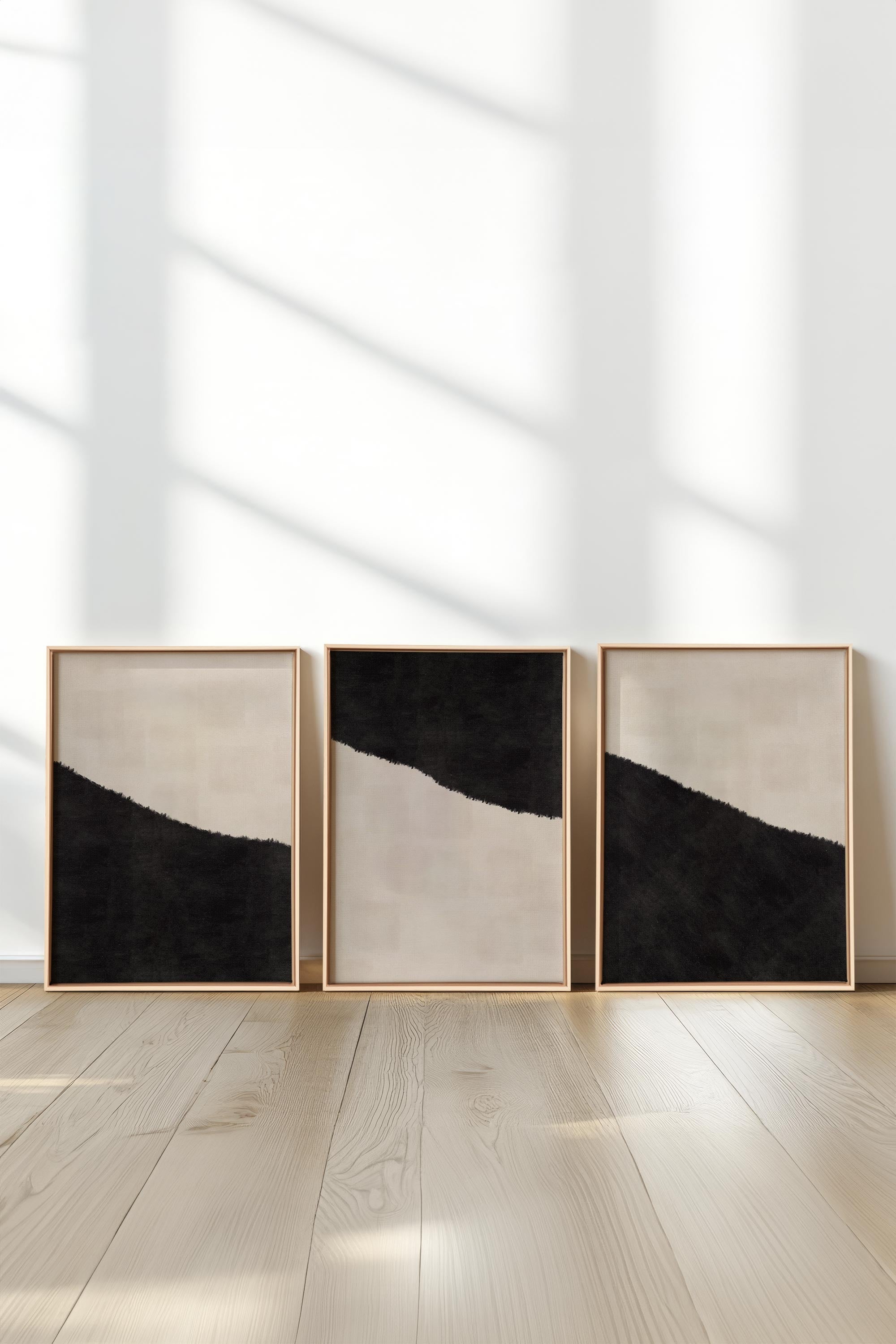 OLEKA CANVAS - LUXE TRIO, 3 Oeuvres sur toile étirée, encadré Naturel Clair