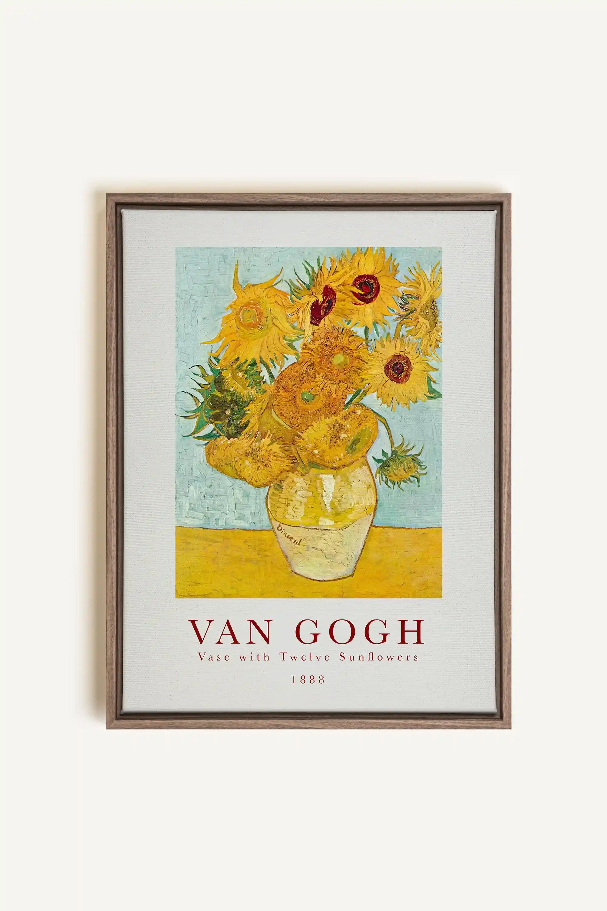 TWELVES SUNFLOWERS, Oeuvre sur toile étirée, encadré Brun Chêne