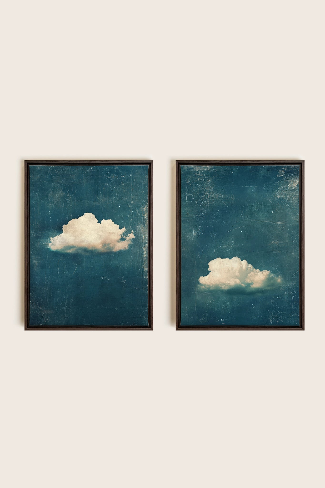 TWILIGHT BLUE SET, 2 Oeuvres sur toile étirée, encadré Brun Noyer