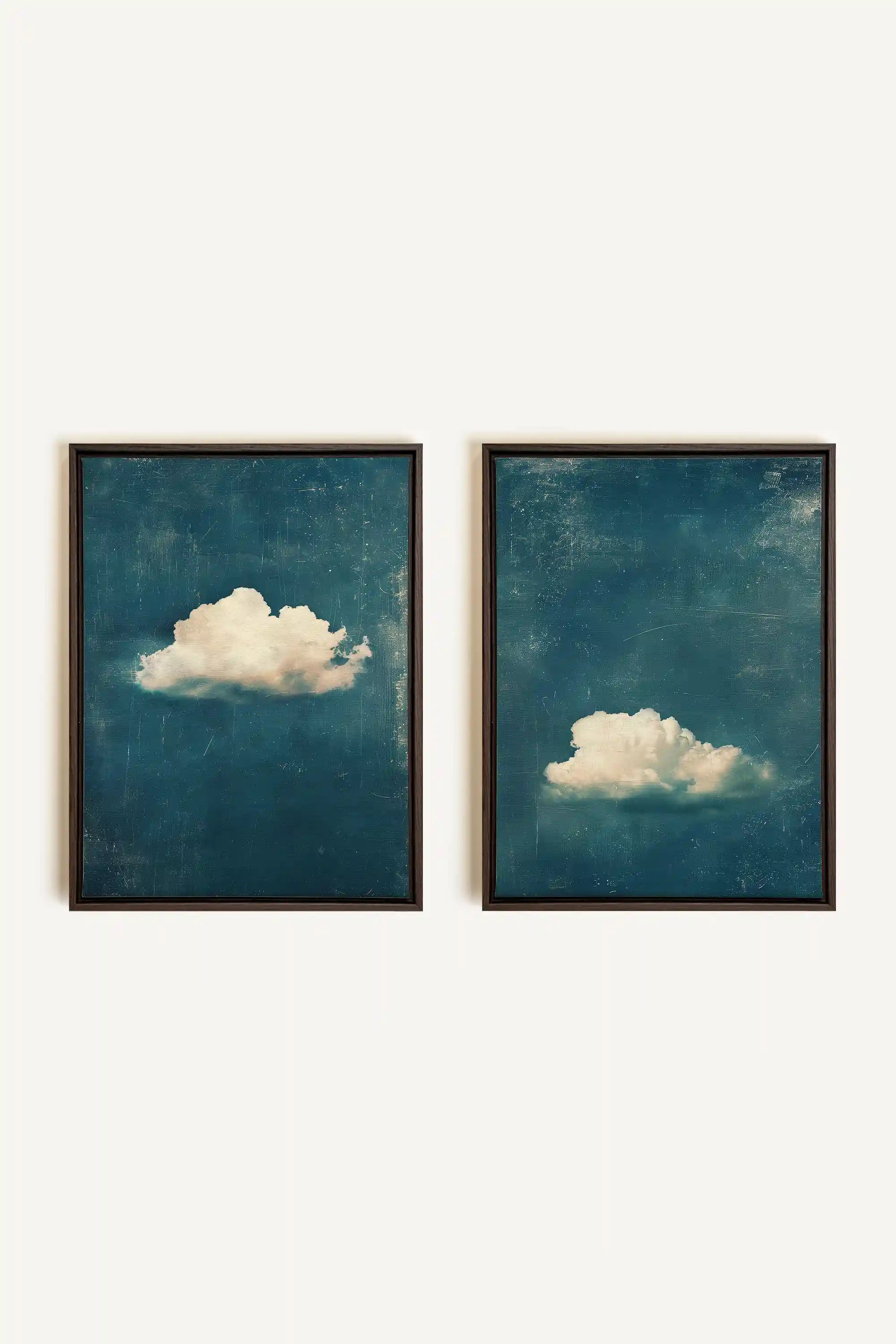 TWILIGHT BLUE SET, 2 Works on stretched canvas, framed in Walnut Brown