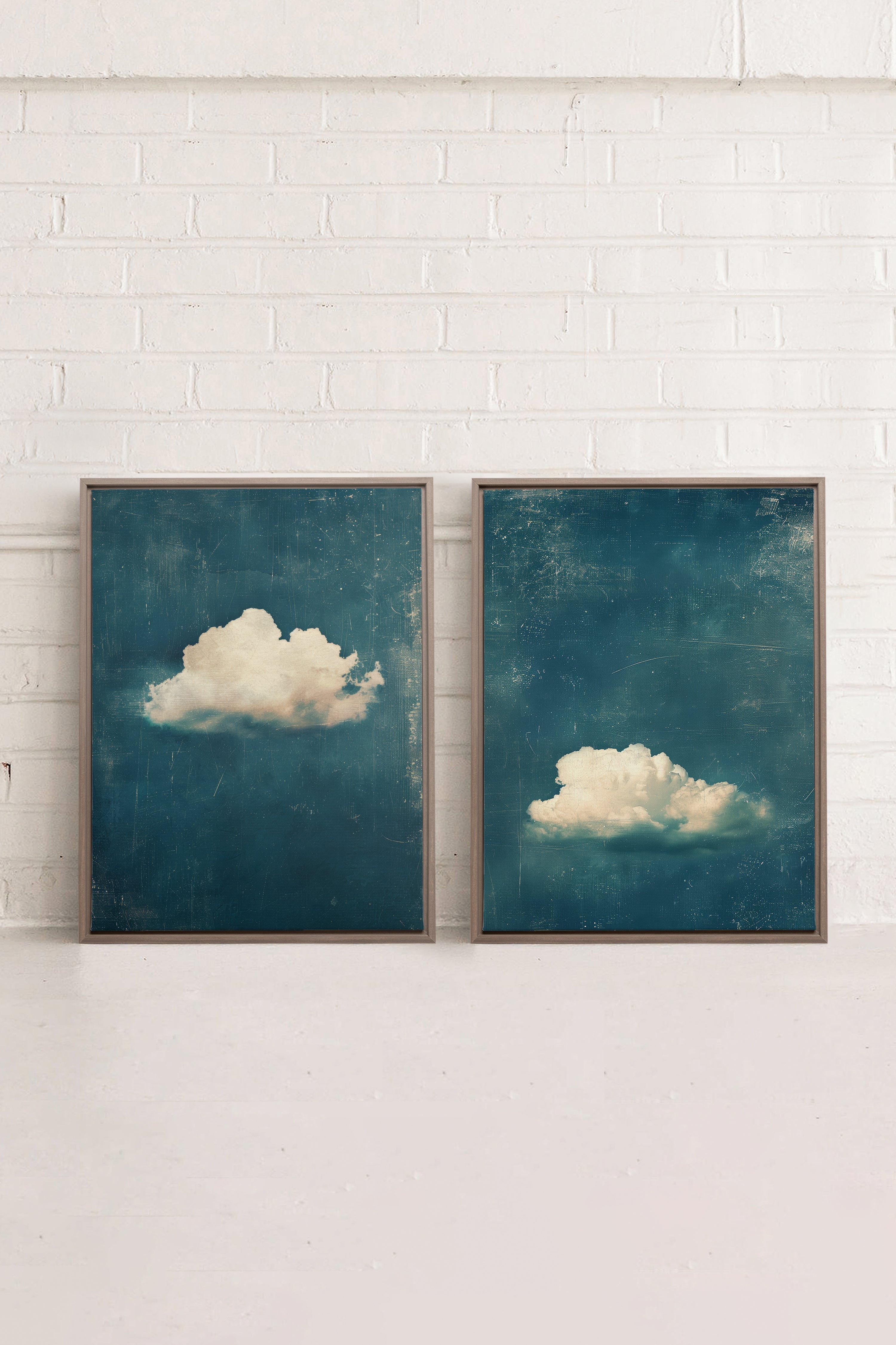 OLEKA CANVAS - TWILIGHT BLUE SET, 2 Oeuvres sur toile étirée, encadré Brun Chêne