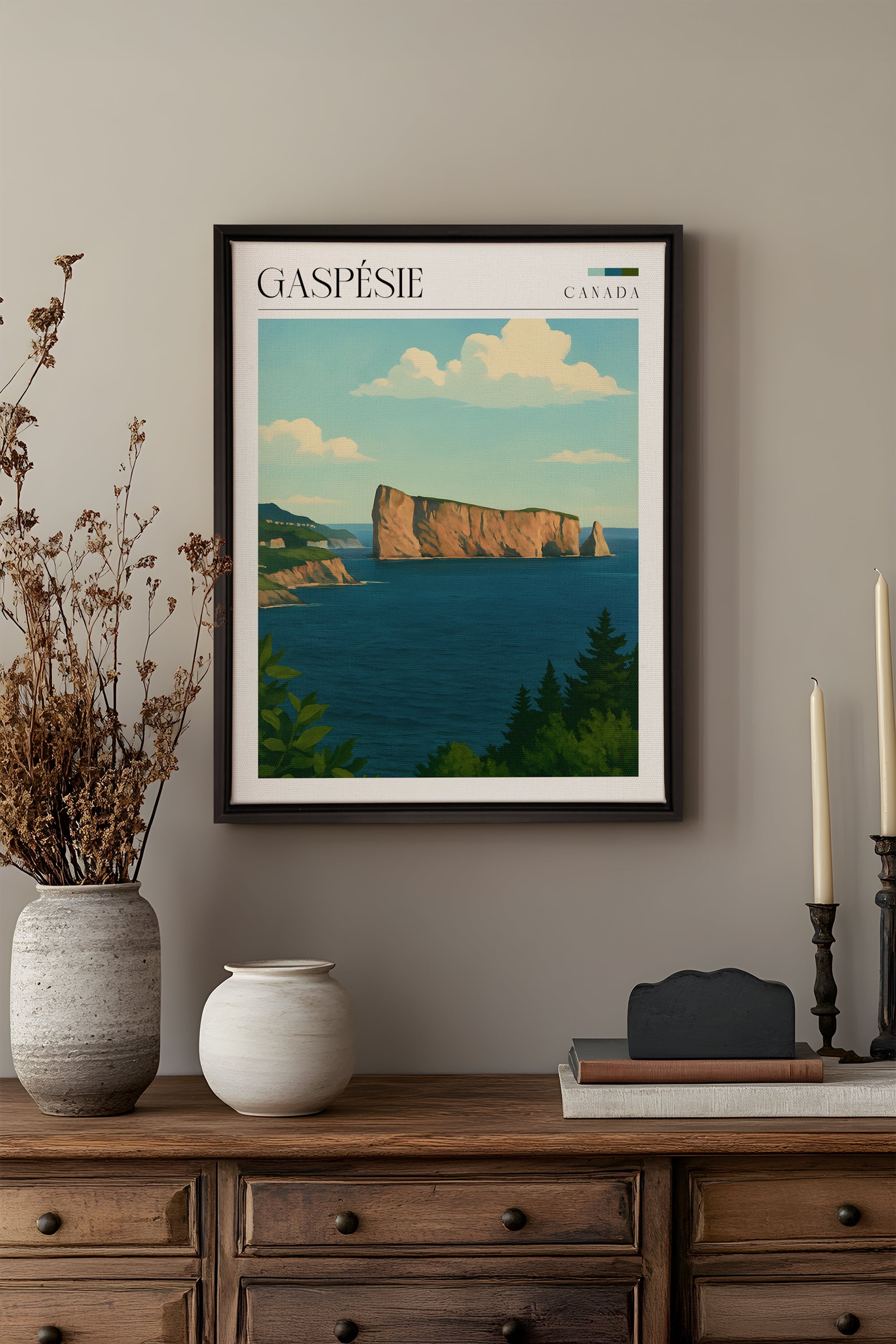 OLEKA CANVAS - GASPÉSIE, Oeuvre sur toile étirée, encadré Noir