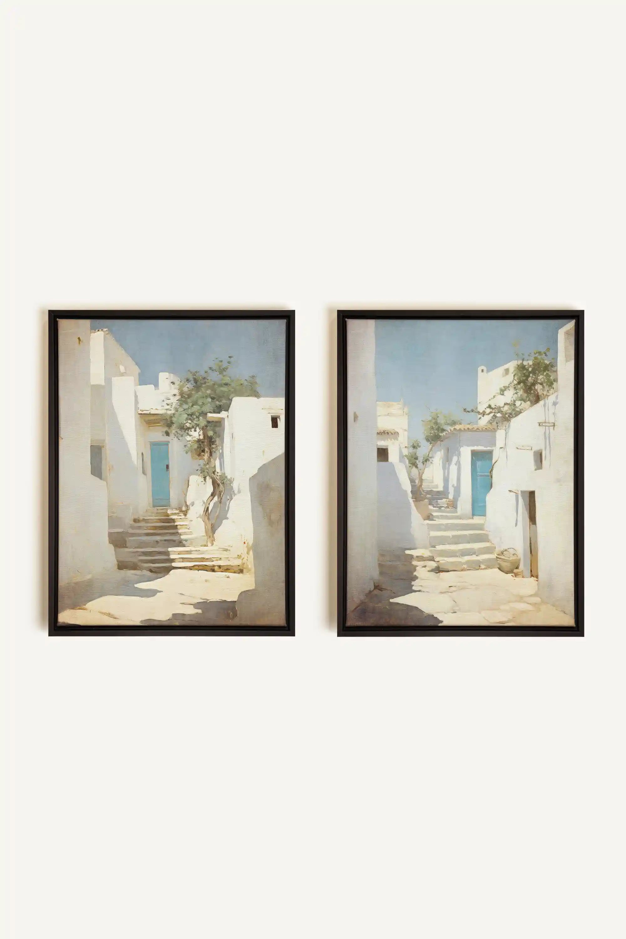 COMBINAISON VINTAGE GREEK VILLAS, 2 Oeuvres sur toile étirée, encadré Noir