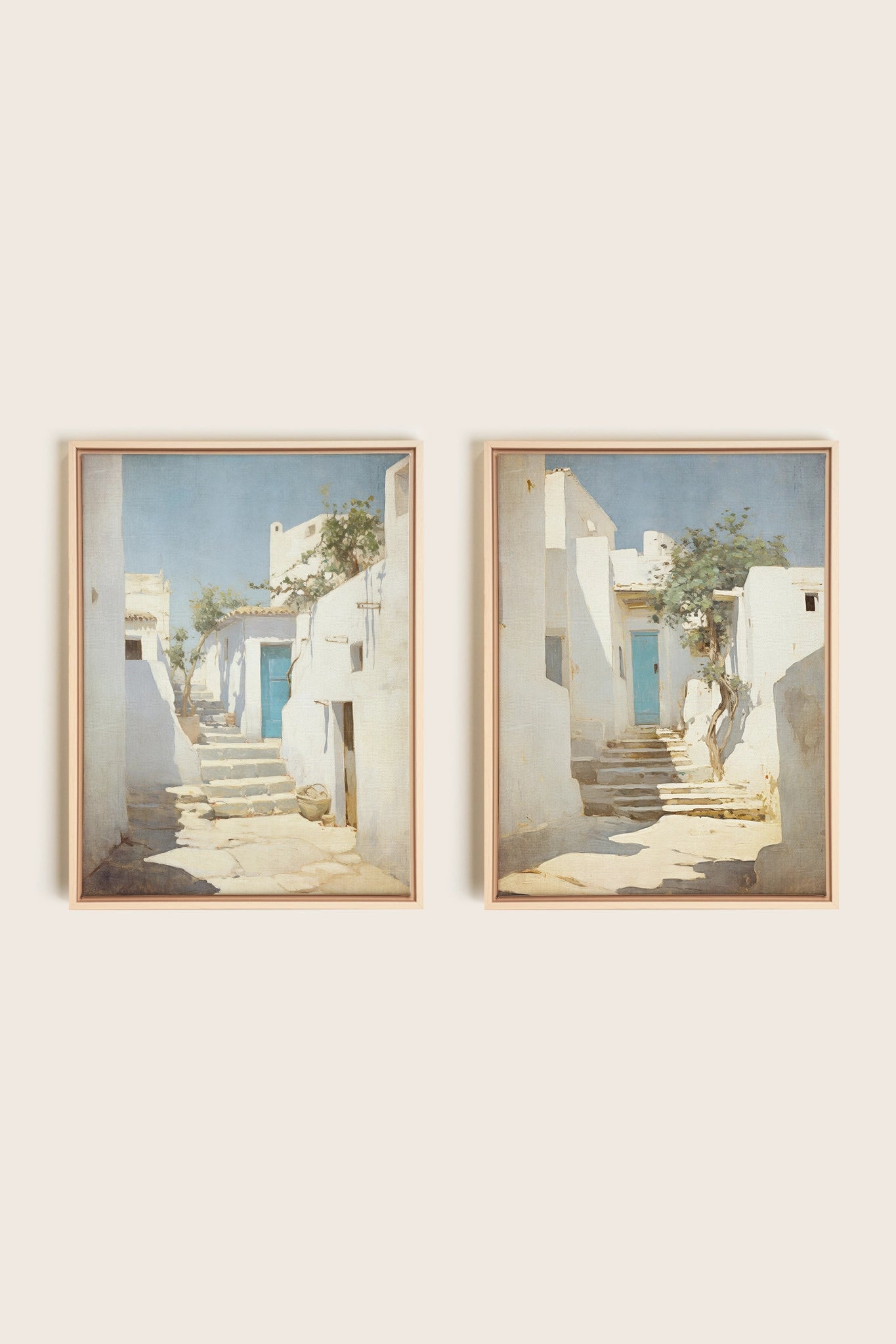 COMBINAISON VINTAGE GREEK VILLAS, 2 Artworks on stretched canvas, framed Natural Light