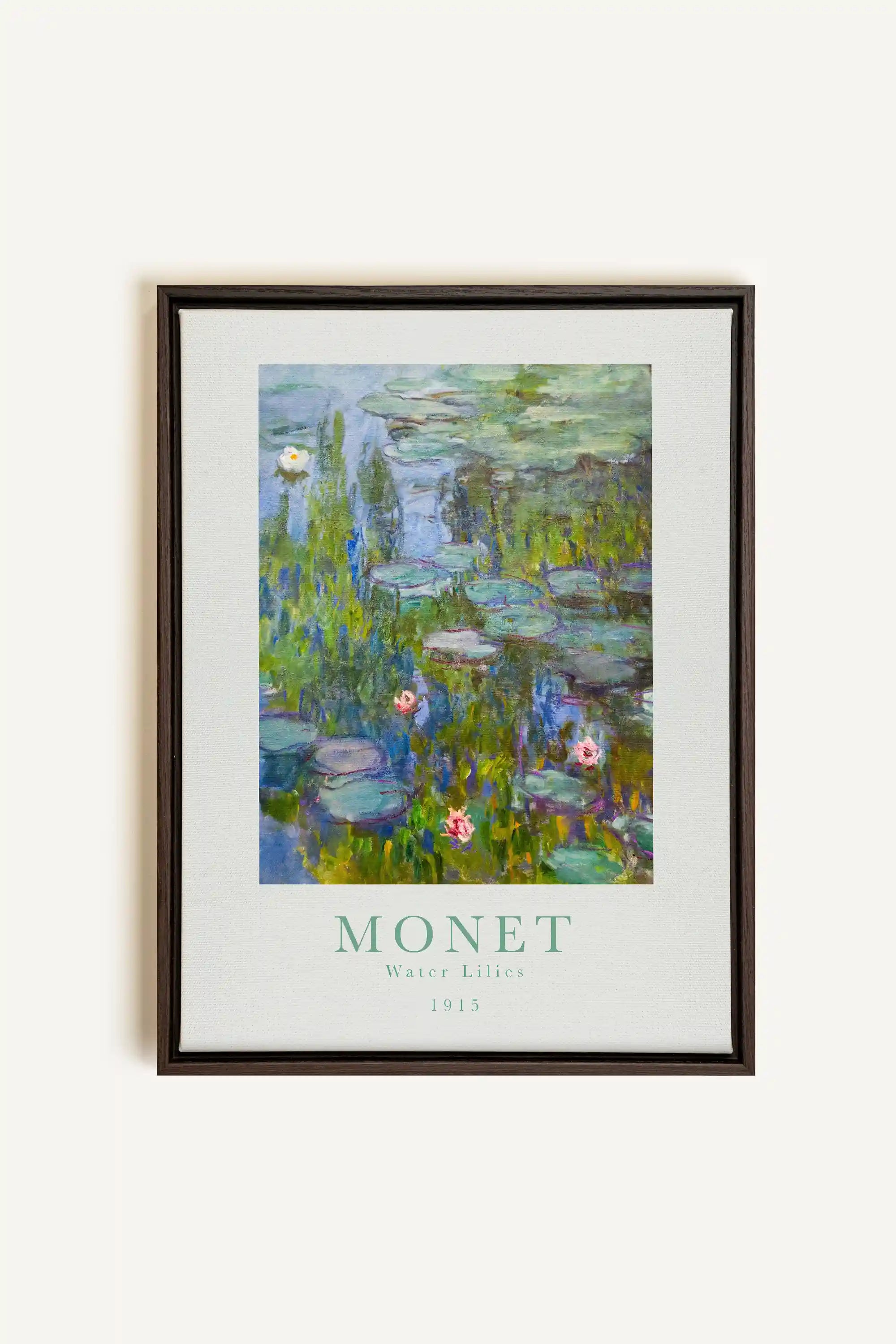 WATER LILIES, Artwork on stretched canvas, framed in Walnut Brown