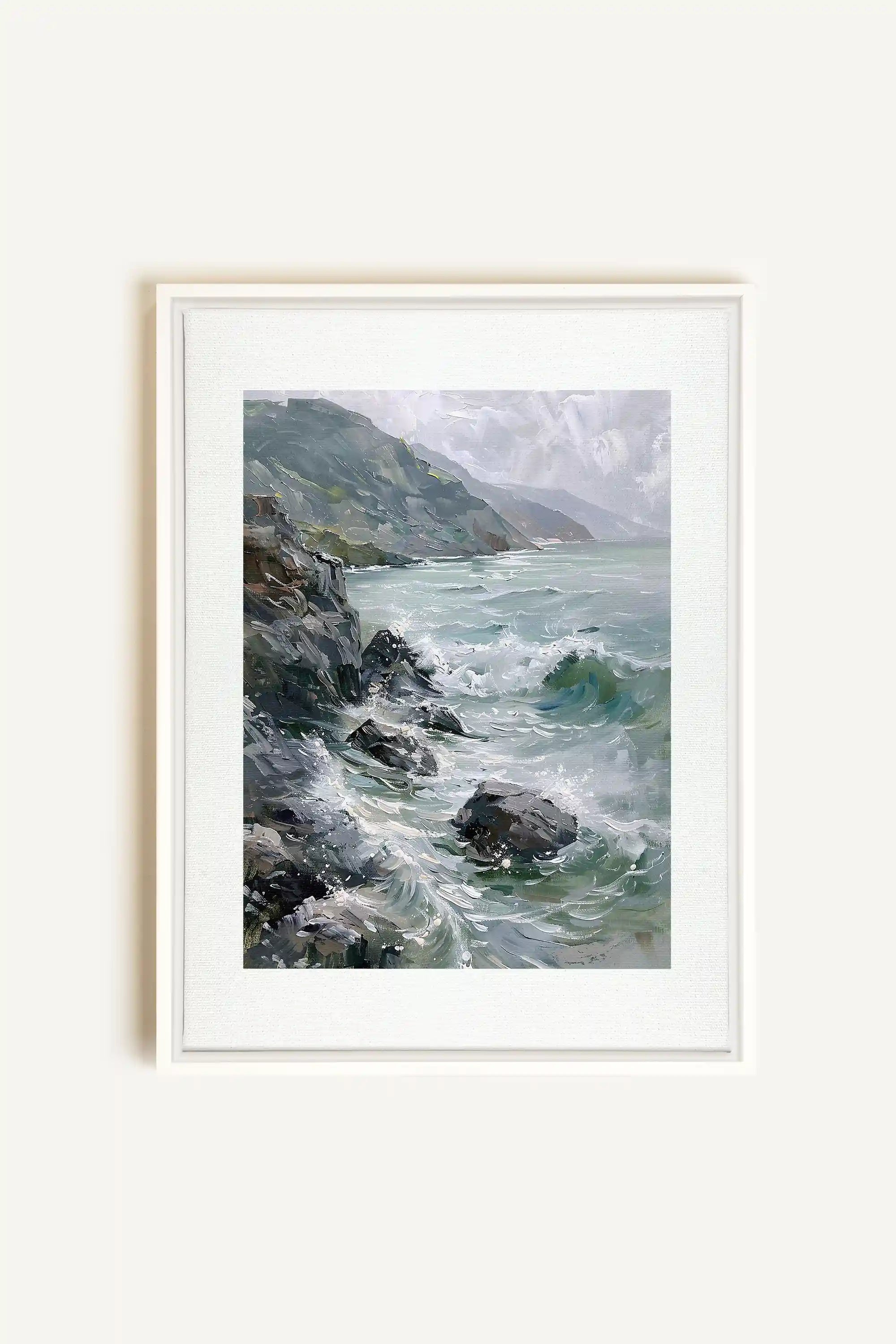 WILD COAST, Artwork on stretched canvas, framed in white