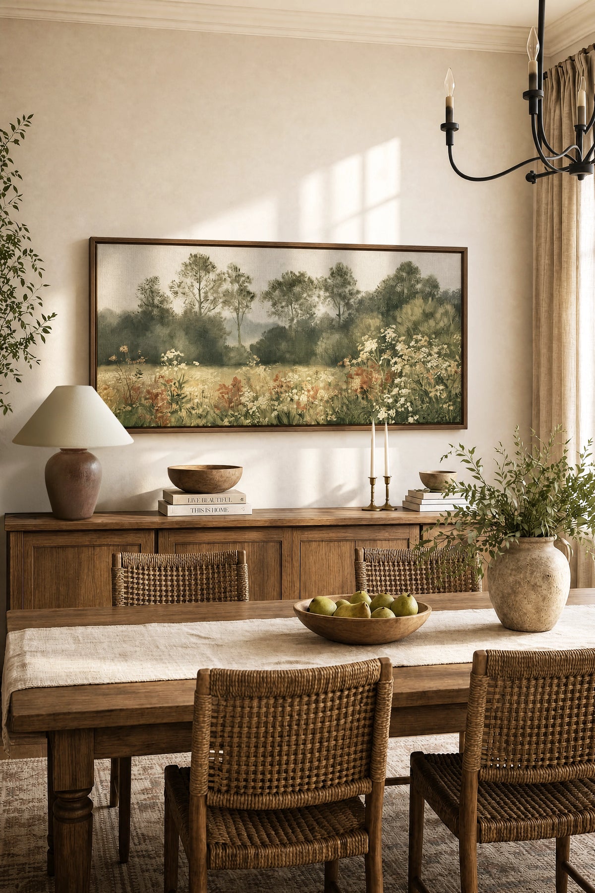 WILD MEADOW, Artwork on stretched canvas, Oak Brown frame
