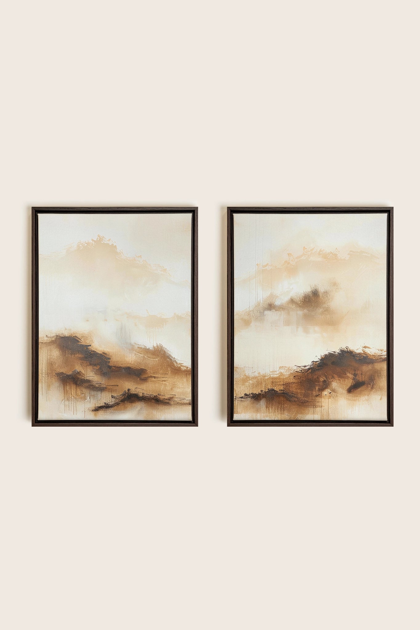 AMBER WAVES DUO, 2 Oeuvres sur toile étirée, encadré Brun Noyer