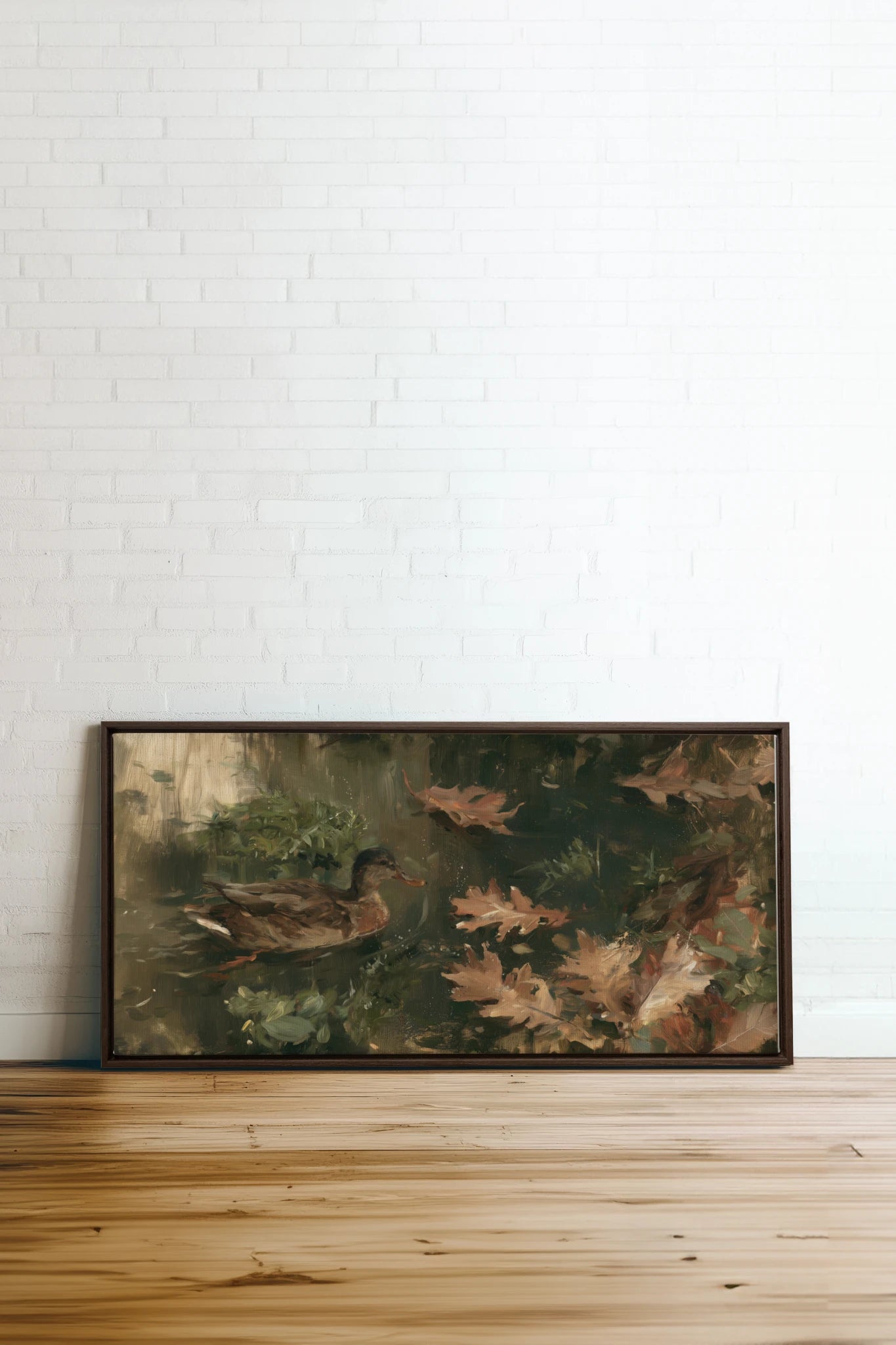 AUTUMN POND, Artwork on stretched canvas, Walnut Brown frame