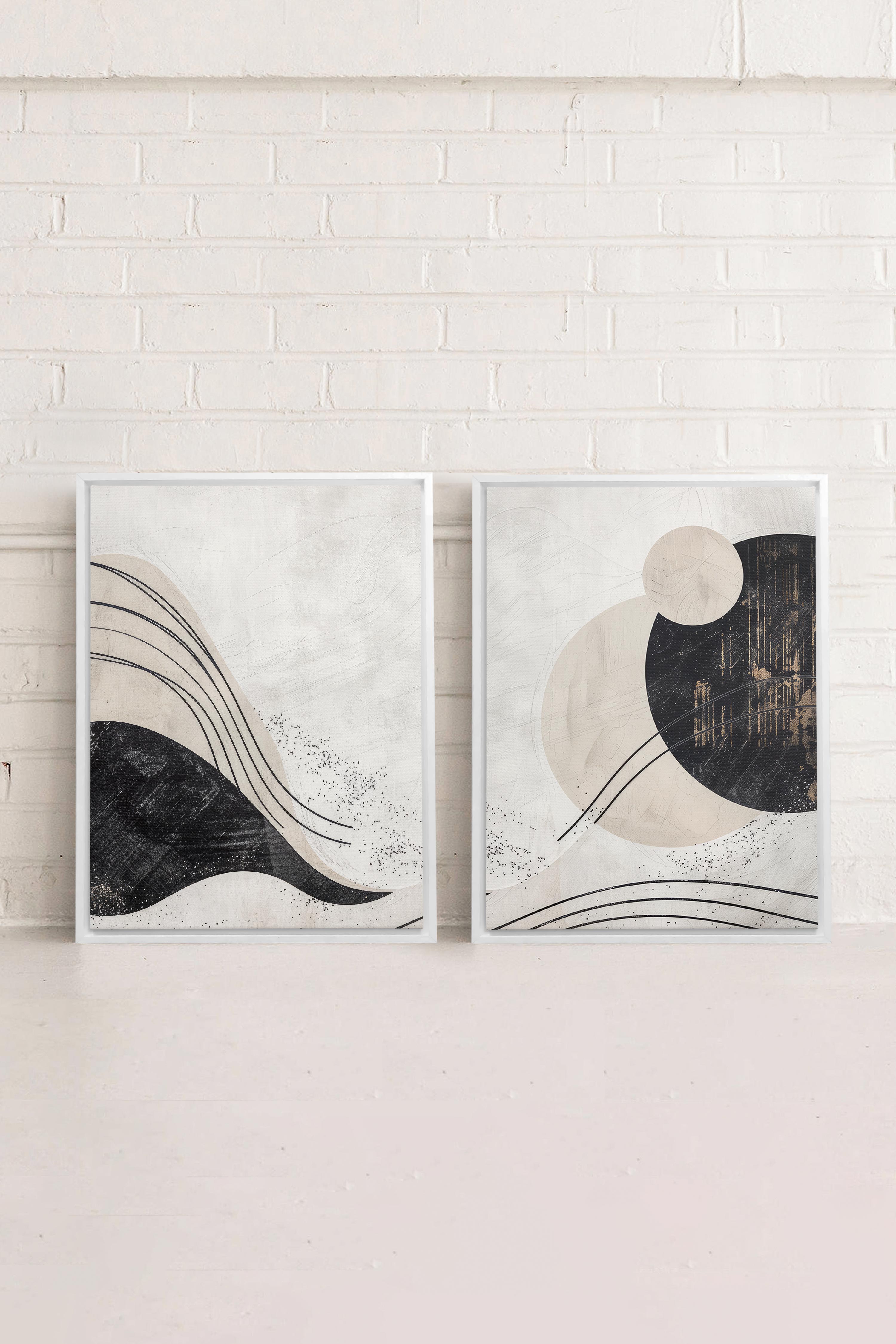 OLEKA CANVAS - MINIMALIST UNIVERSE DUO, 2 Oeuvres sur toile étirée, encadré Blanc
