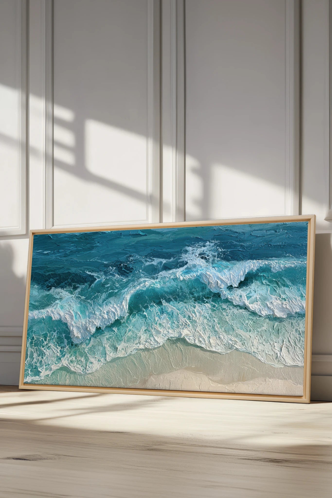 BLEU SALÉ, Oeuvre sur toile étirée, encadré Naturel Clair
