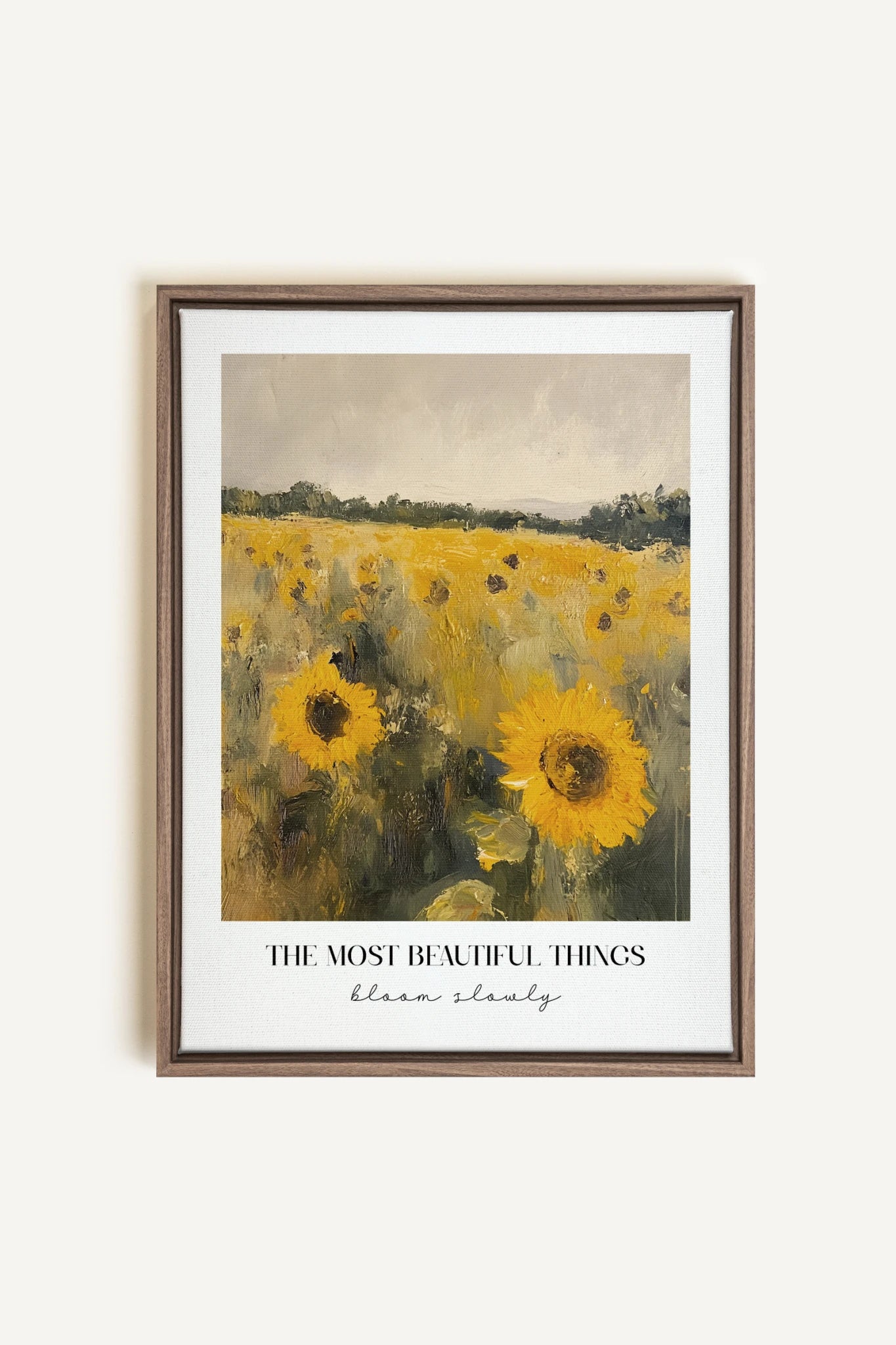 BLOOM SLOWLY, Artwork on stretched canvas, framed in Brown Oak