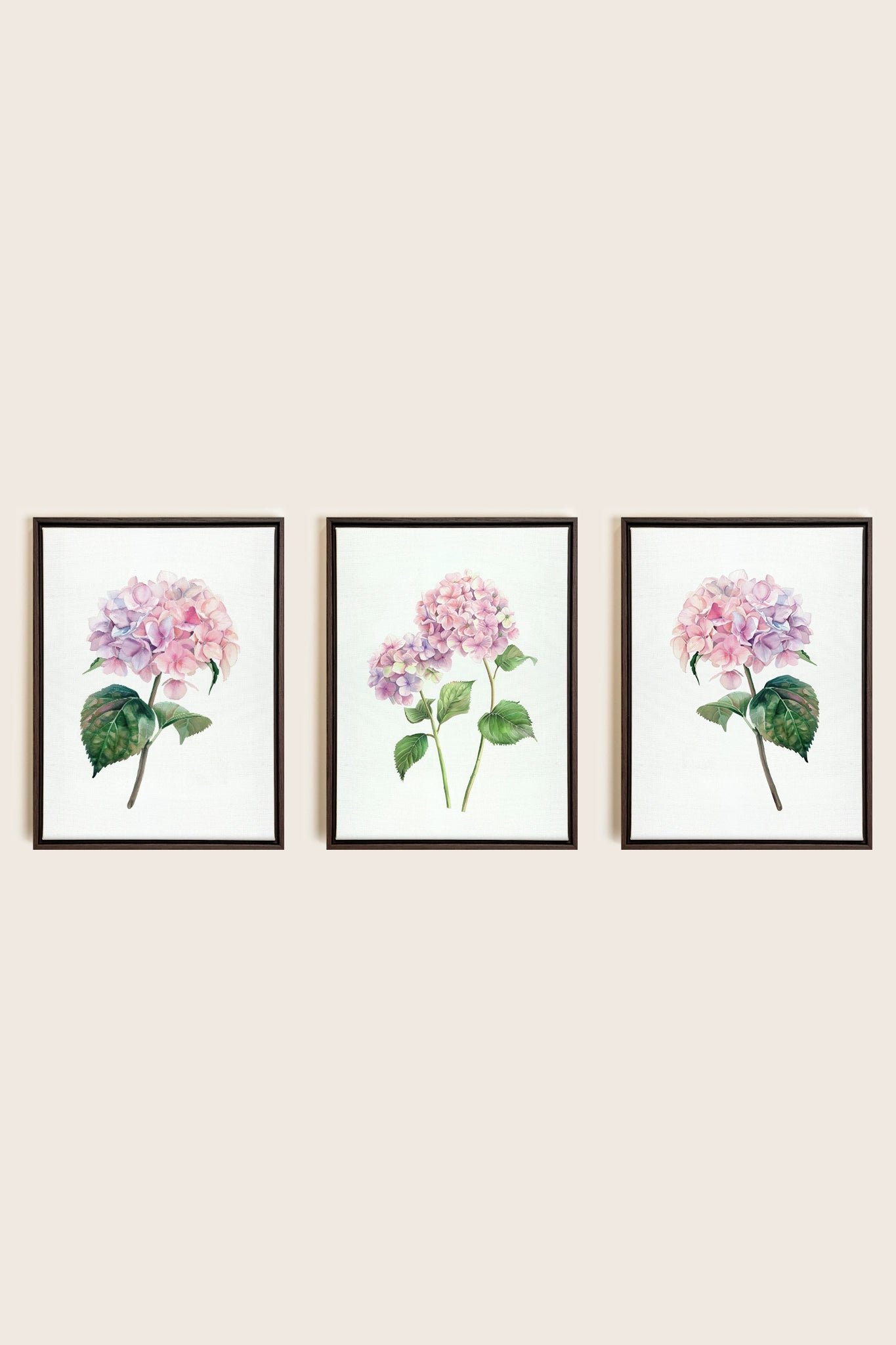 BLOSSOMING TRIO, 3 Oeuvres sur toile étirée, encadré Brun Noyer