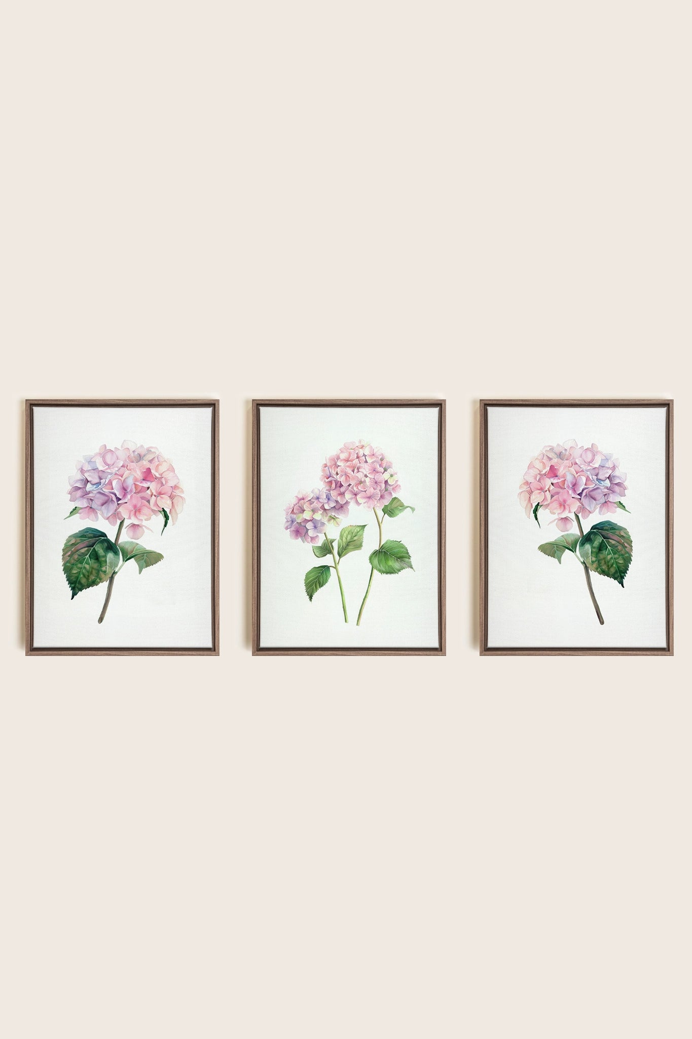 BLOSSOMING TRIO, 3 Oeuvres sur toile étirée, encadré Brun Chêne