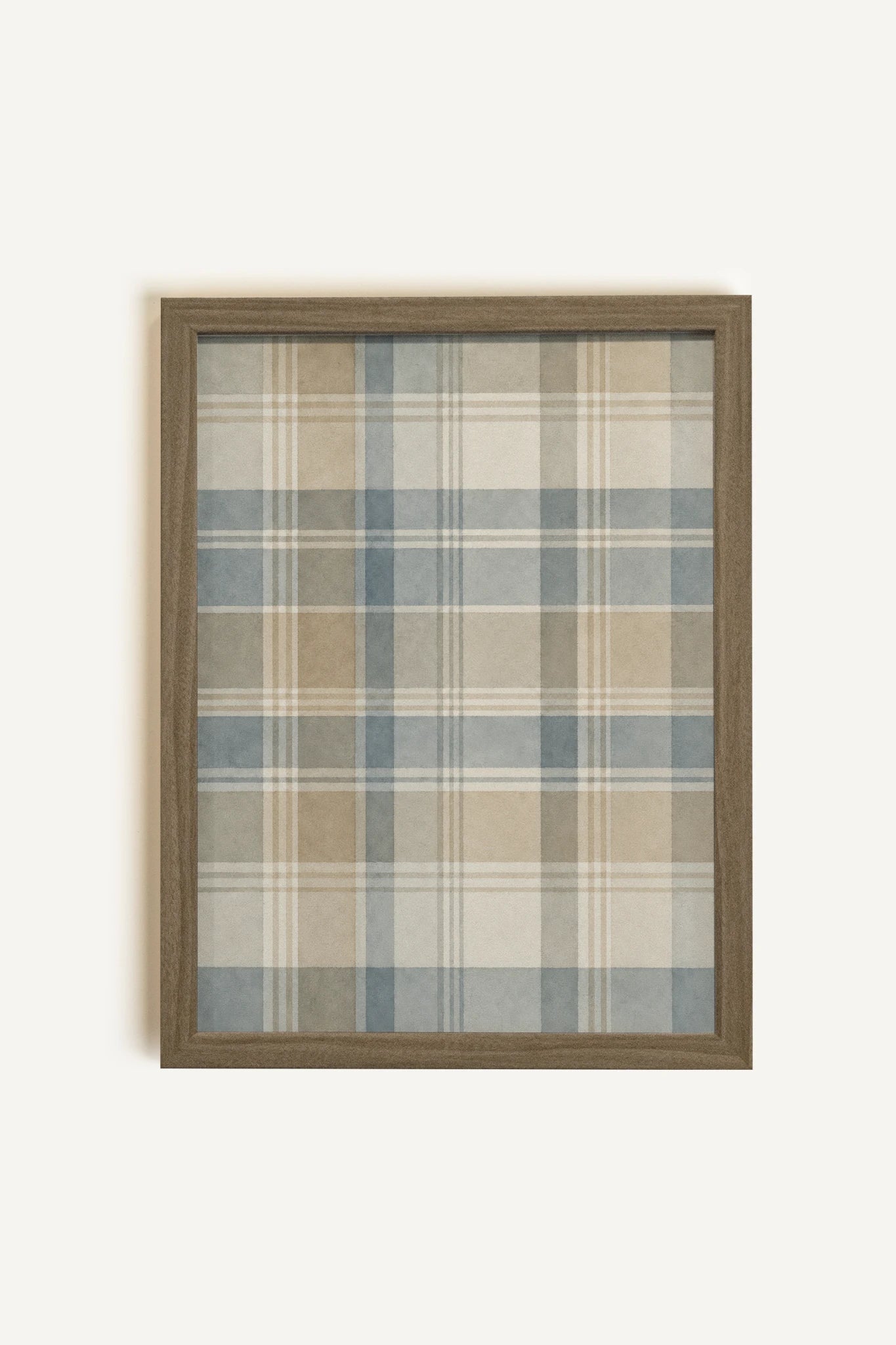 BLUE PLAID, Painting on rigid canvas, framed in brown oak
