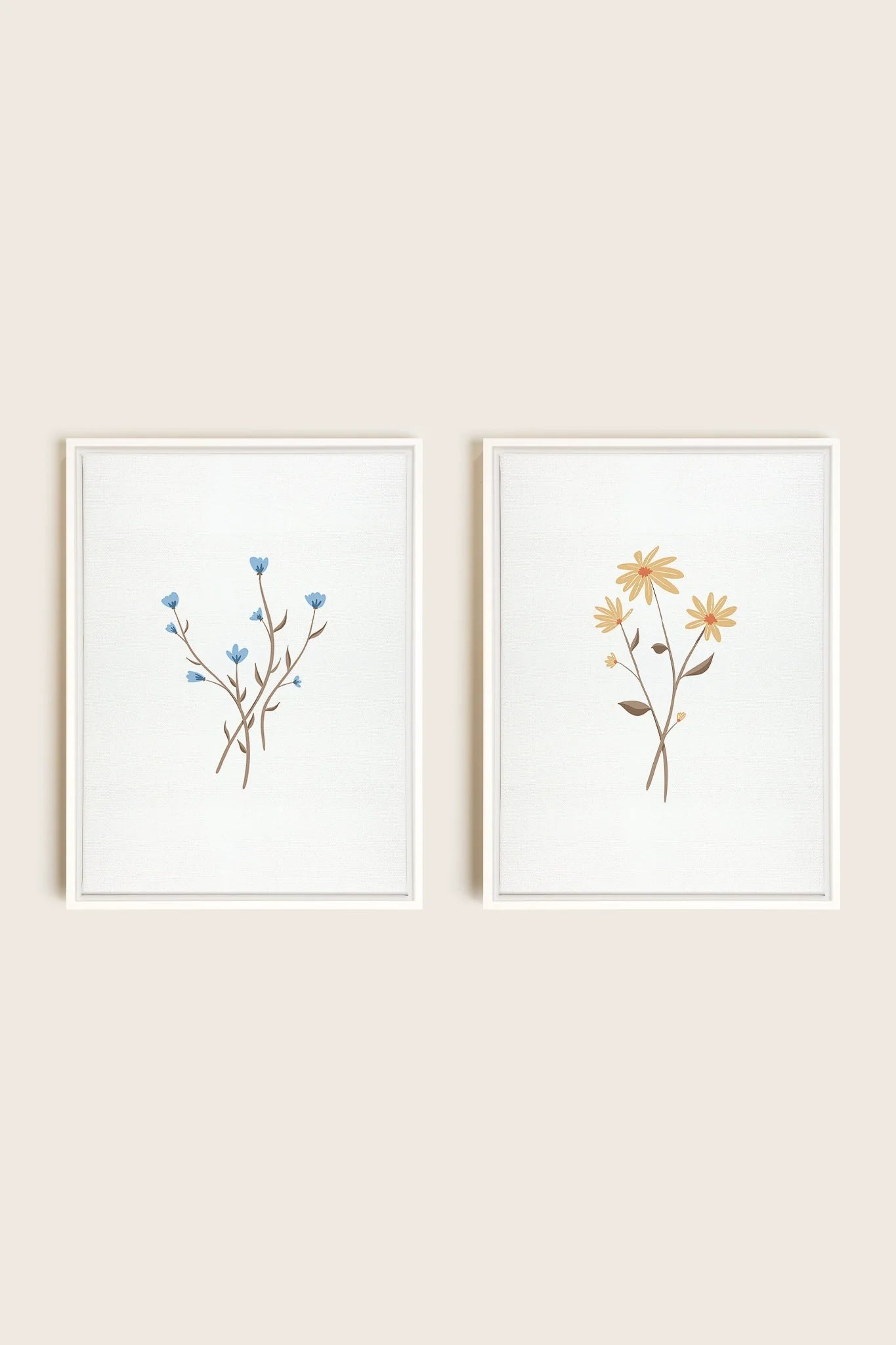 OLEKA CANVAS - BOUQUET RUSTIQUE, 2 Oeuvres sur toile étirée, encadré Blanc