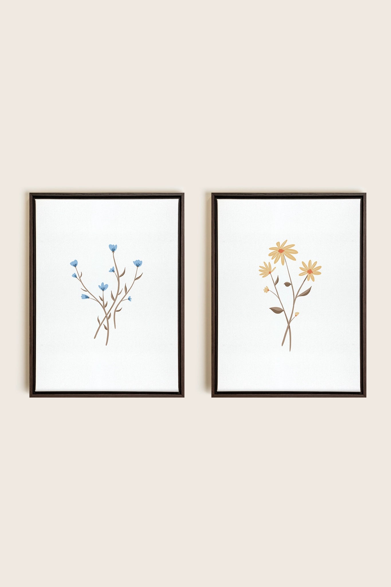 BOUQUET RUSTIQUE, 2 Works on stretched canvas, framed in Walnut Brown