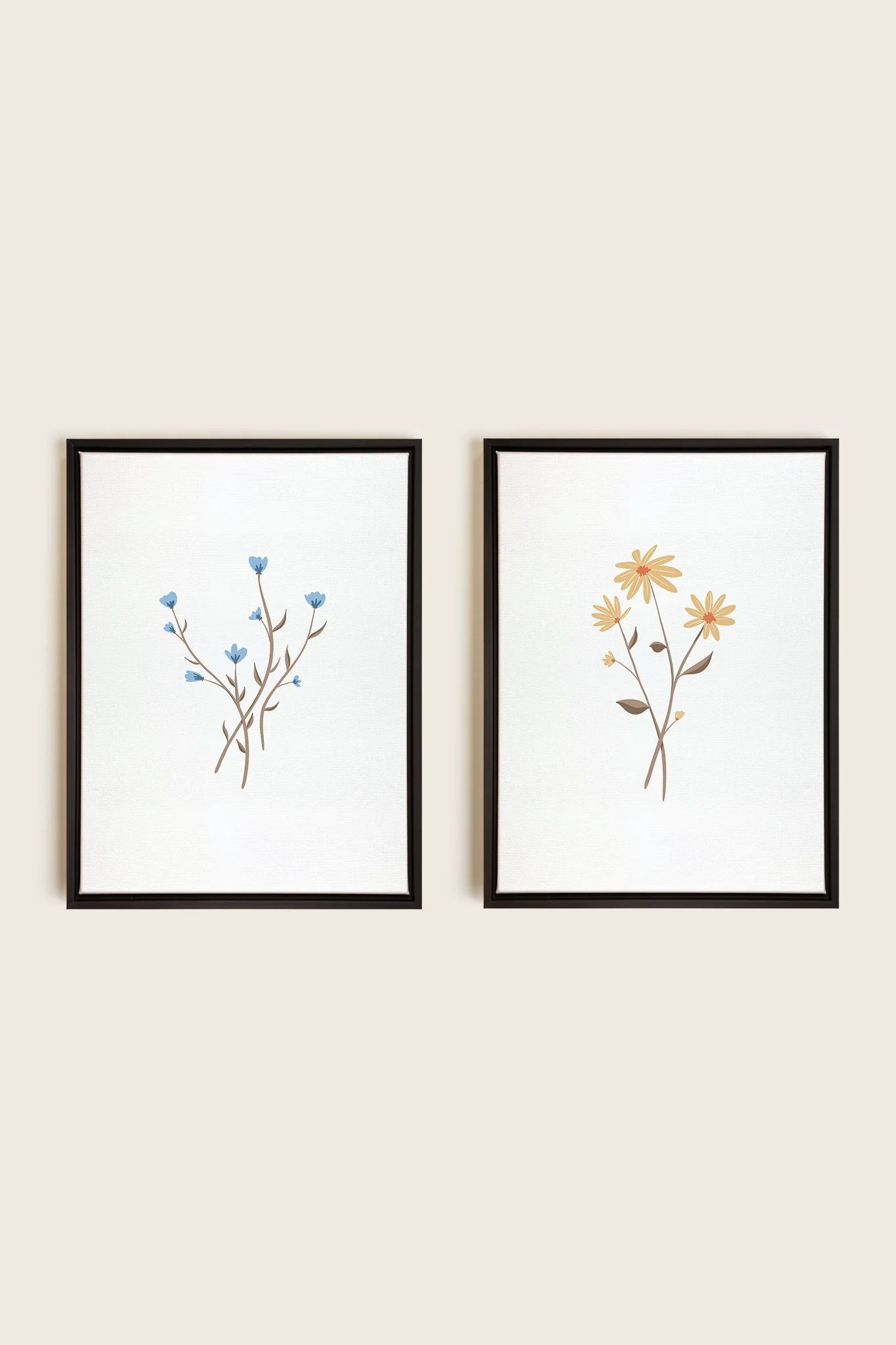 OLEKA CANVAS - BOUQUET RUSTIQUE, 2 Oeuvres sur toile étirée, encadré Noir