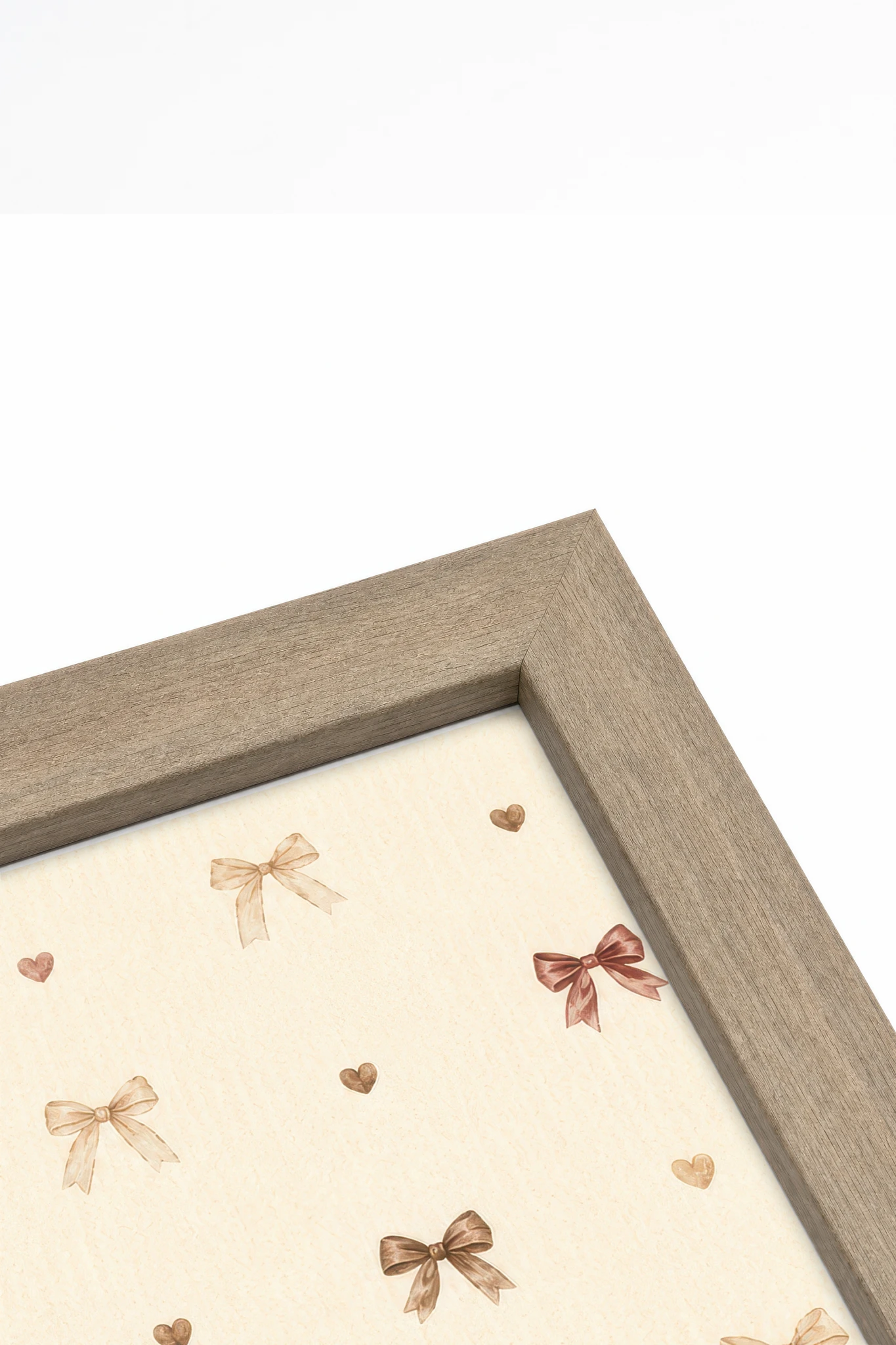 BOW & HEART, Artwork on rigid canvas, framed in brown oak