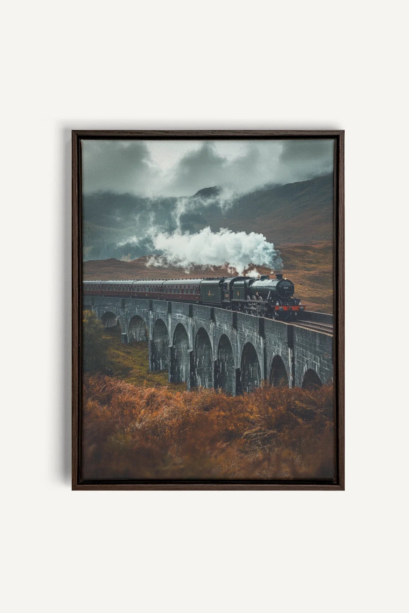 OLEKA CANVAS - BRIDGE OF MIST, Oeuvre sur toile étirée, encadré Brun Noyer