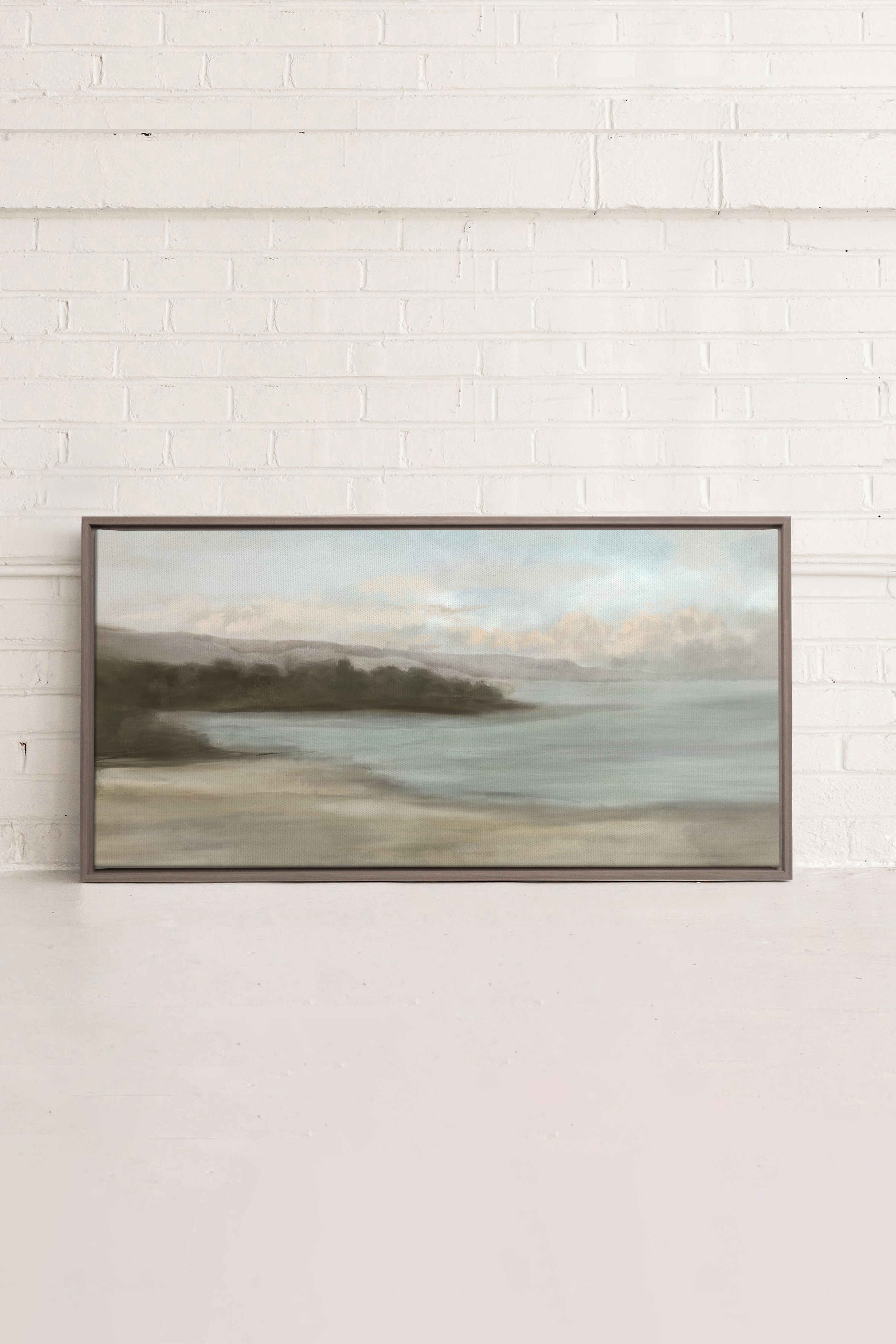 OLEKA CANVAS - CALME SUR LA RIVE, Oeuvre sur toile étirée, encadré Brun Chêne