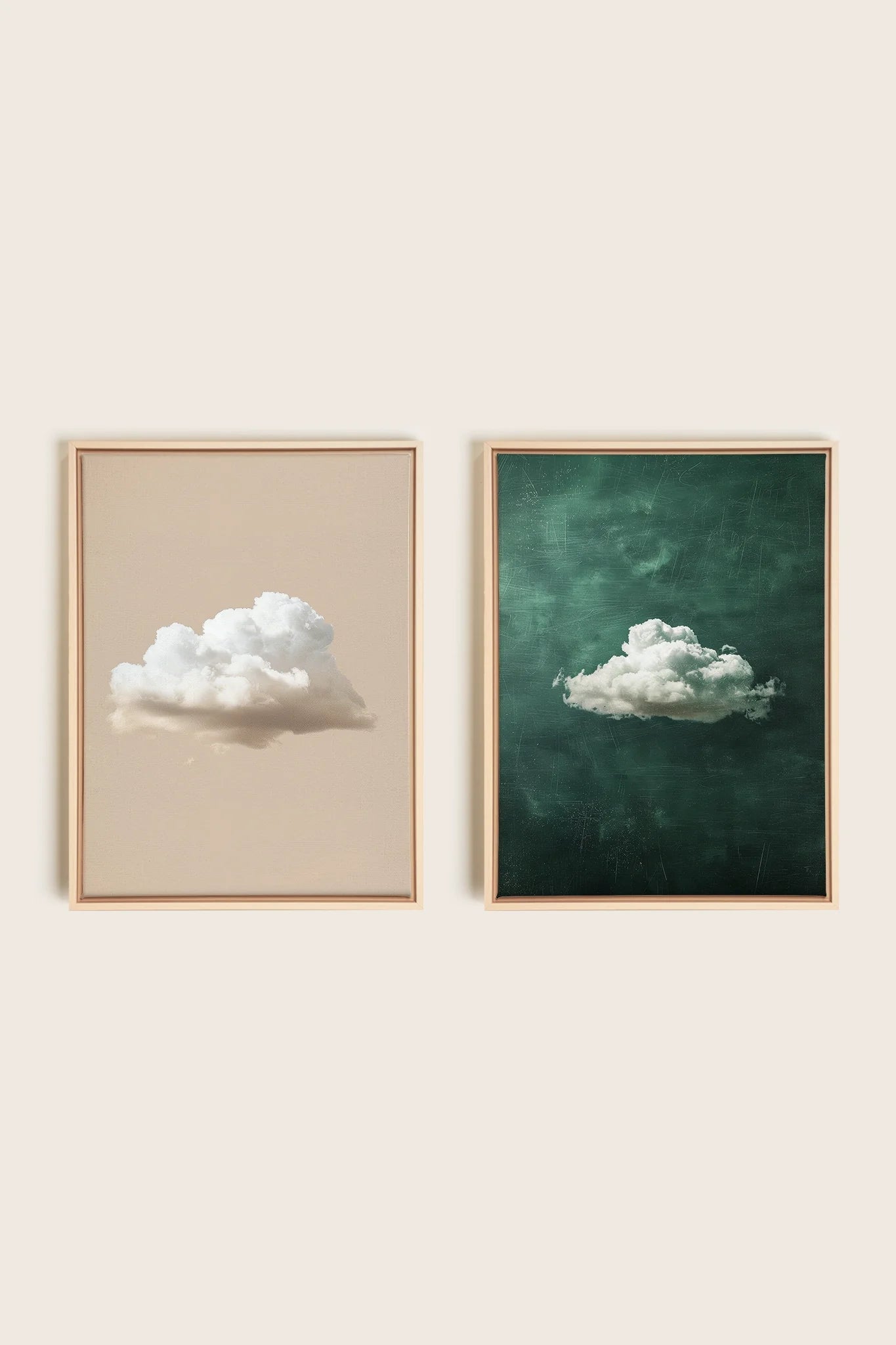 OLEKA CANVAS - CLOUD SET, 2 Oeuvres sur toile étirée, encadré Naturel Clair