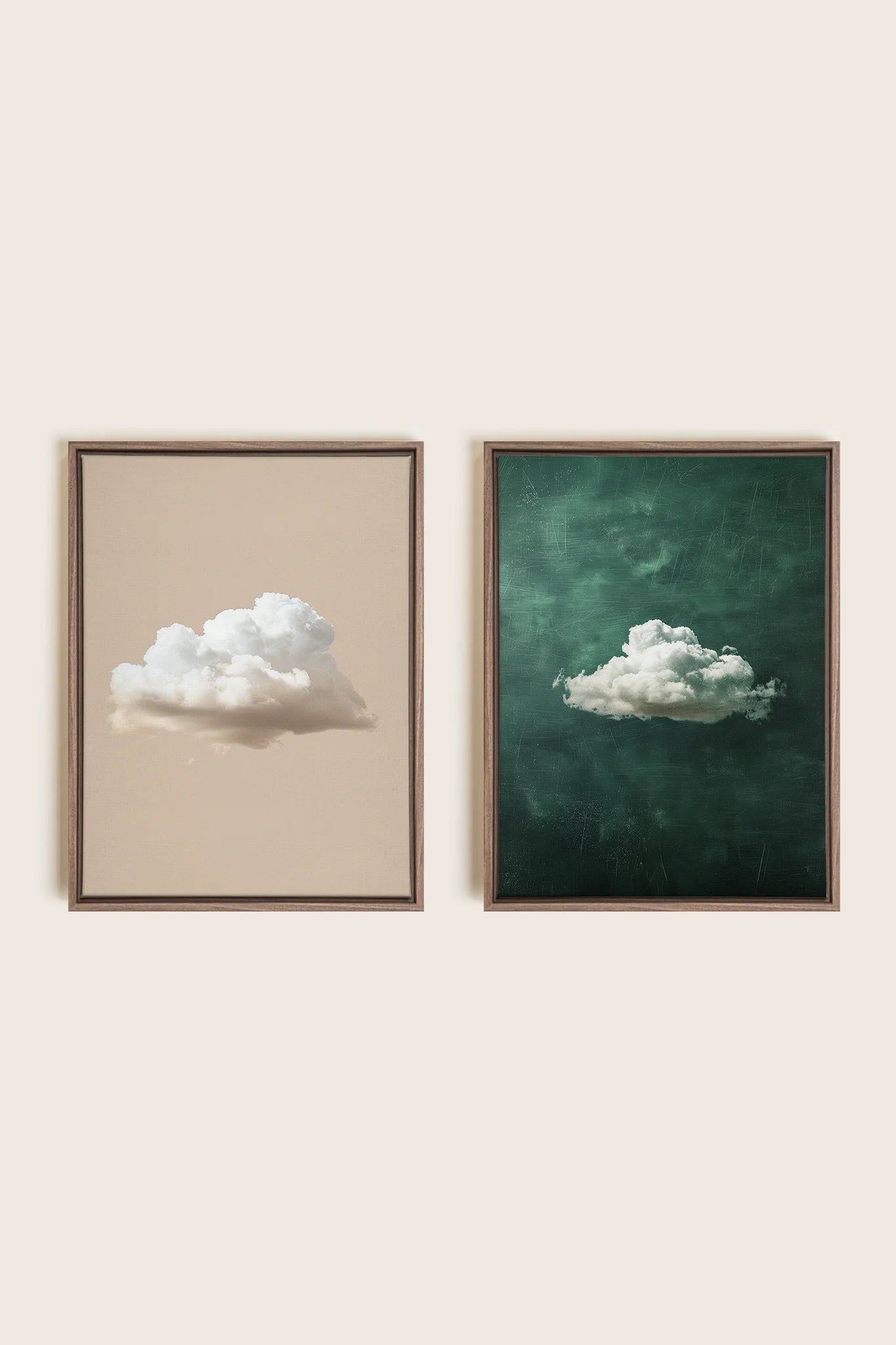 OLEKA CANVAS - CLOUD SET, 2 Oeuvres sur toile étirée, encadré Brun Chêne