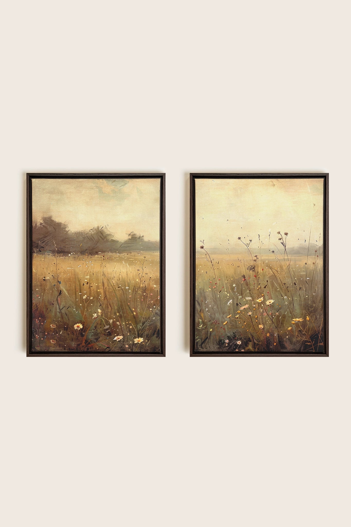 COMBINAISON GREENSCAPE, 2 Works on stretched canvas, framed in Walnut Brown