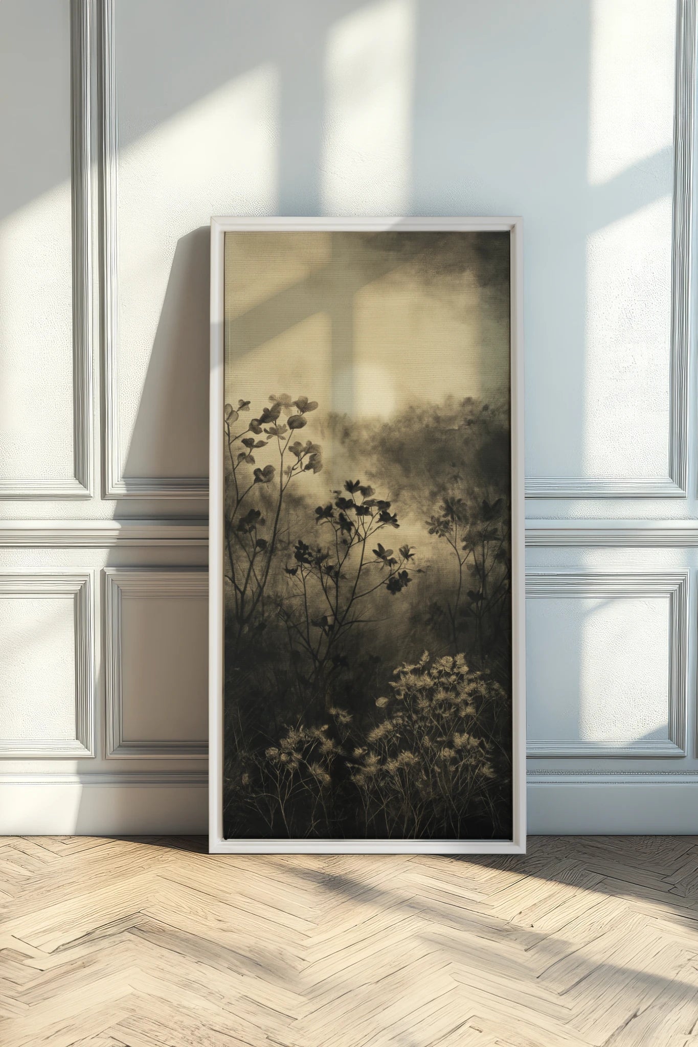 DAWN AWAKENS, Artwork on stretched canvas, White frame