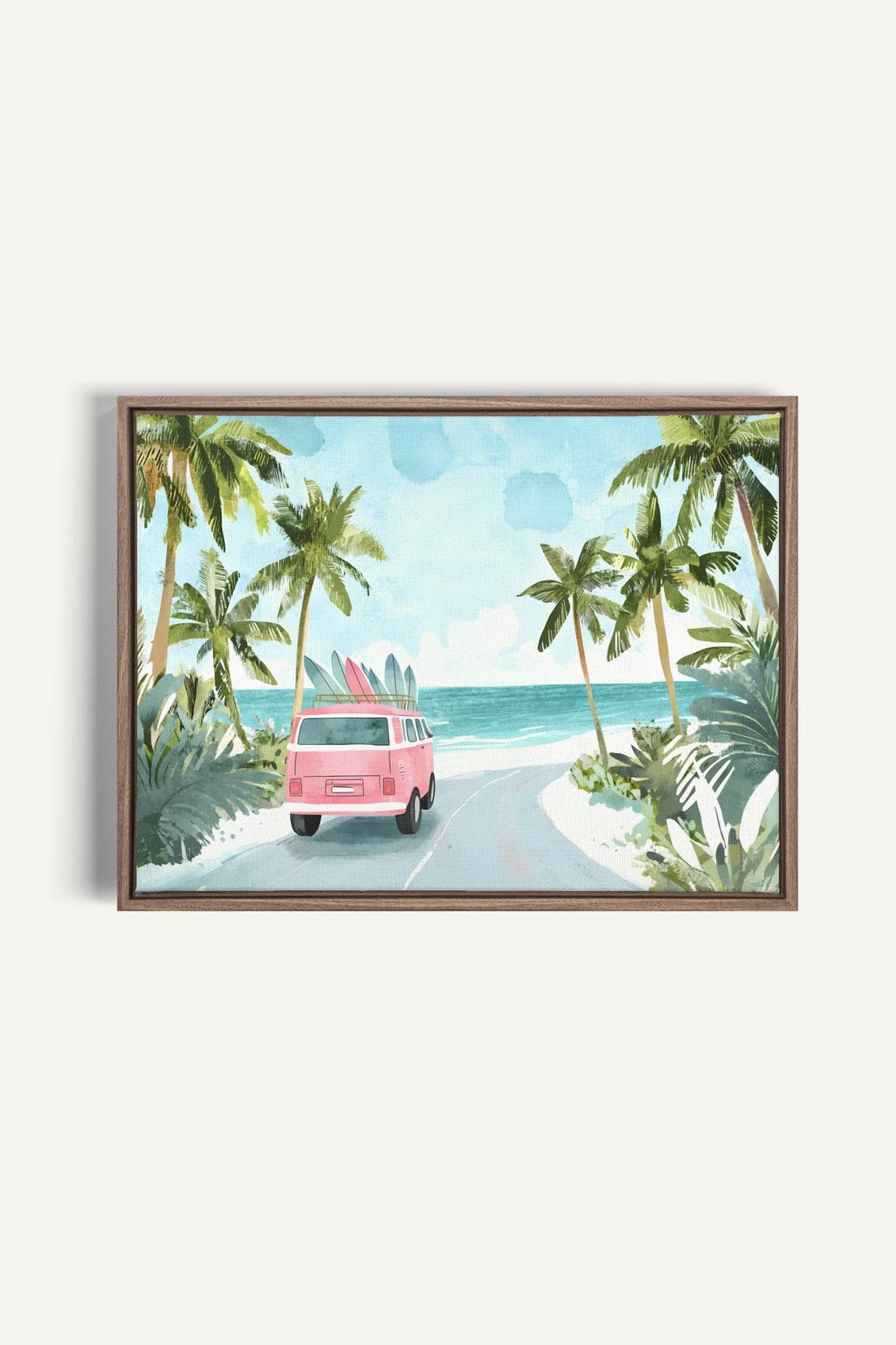 OLEKA CANVAS - DESTINATION SOLEIL, Oeuvre sur toile étirée, encadré Brun Chêne