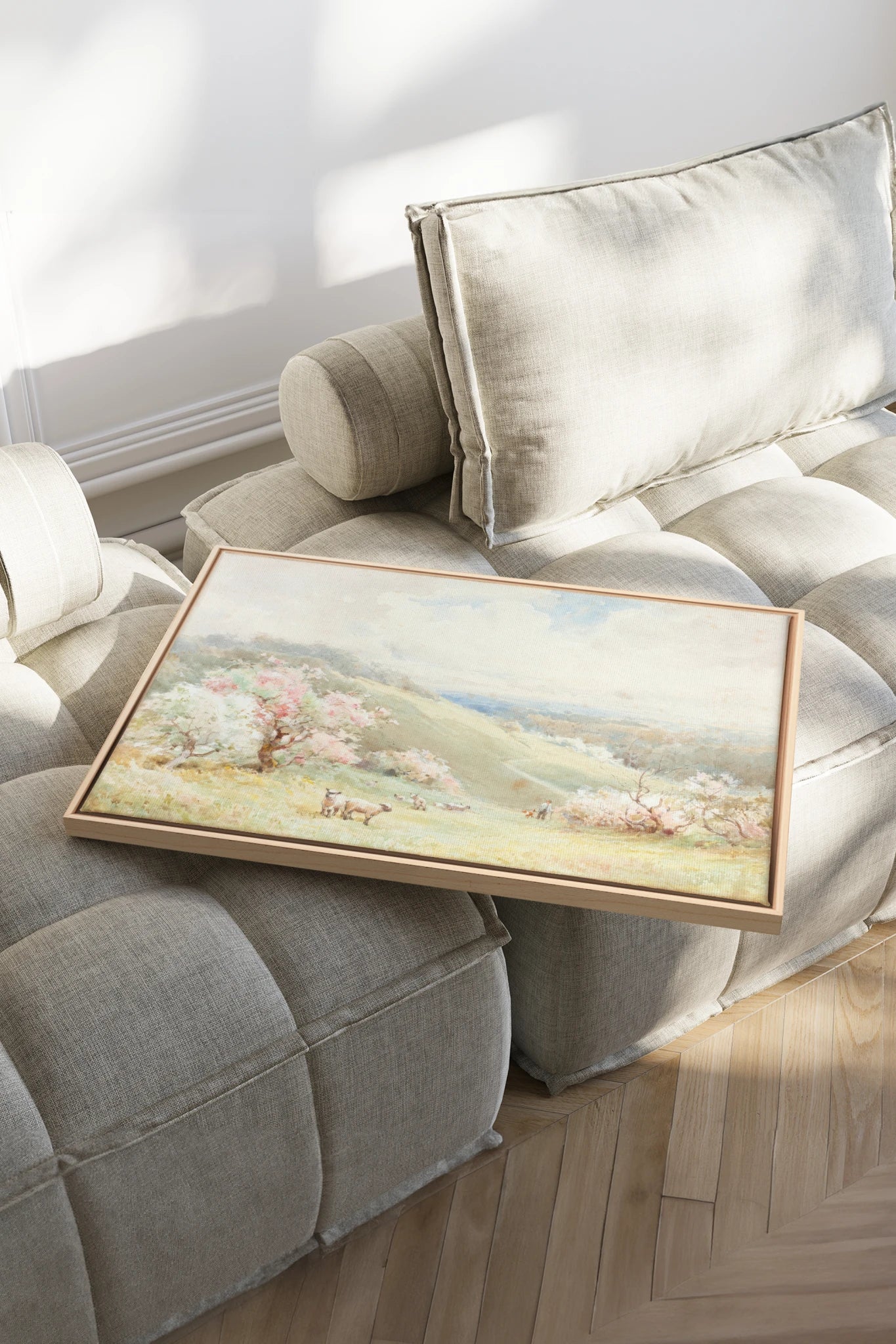 DOUCE SAISON, Oeuvre sur toile étirée, encadré Naturel Clair