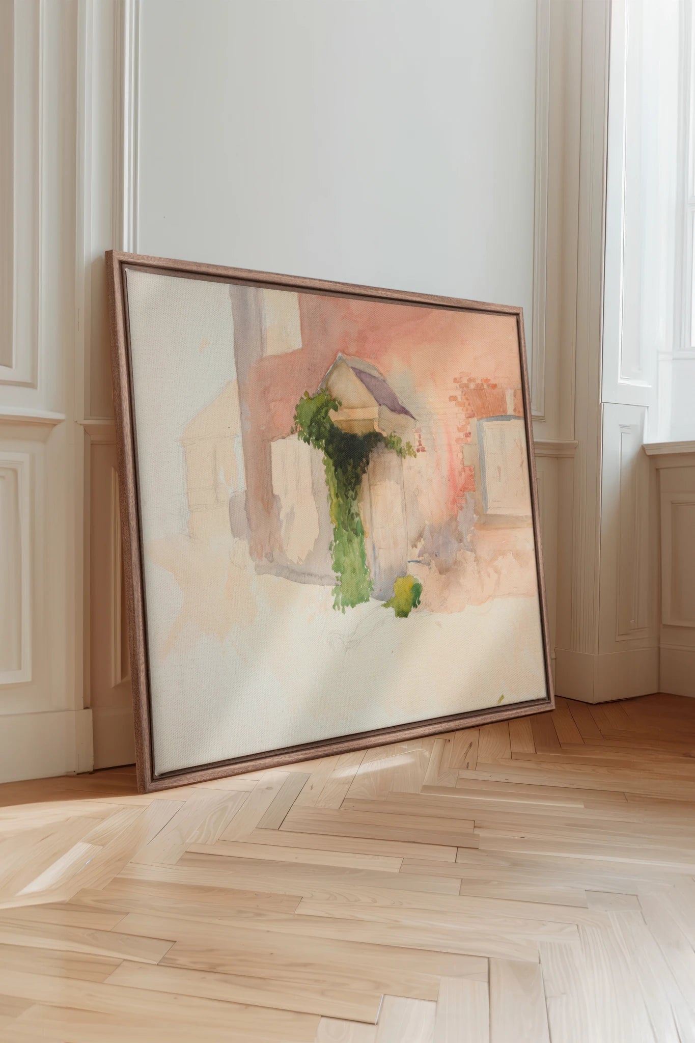DOUCEUR DE PIERRE, Oeuvre sur toile étirée, encadré Brun Chêne